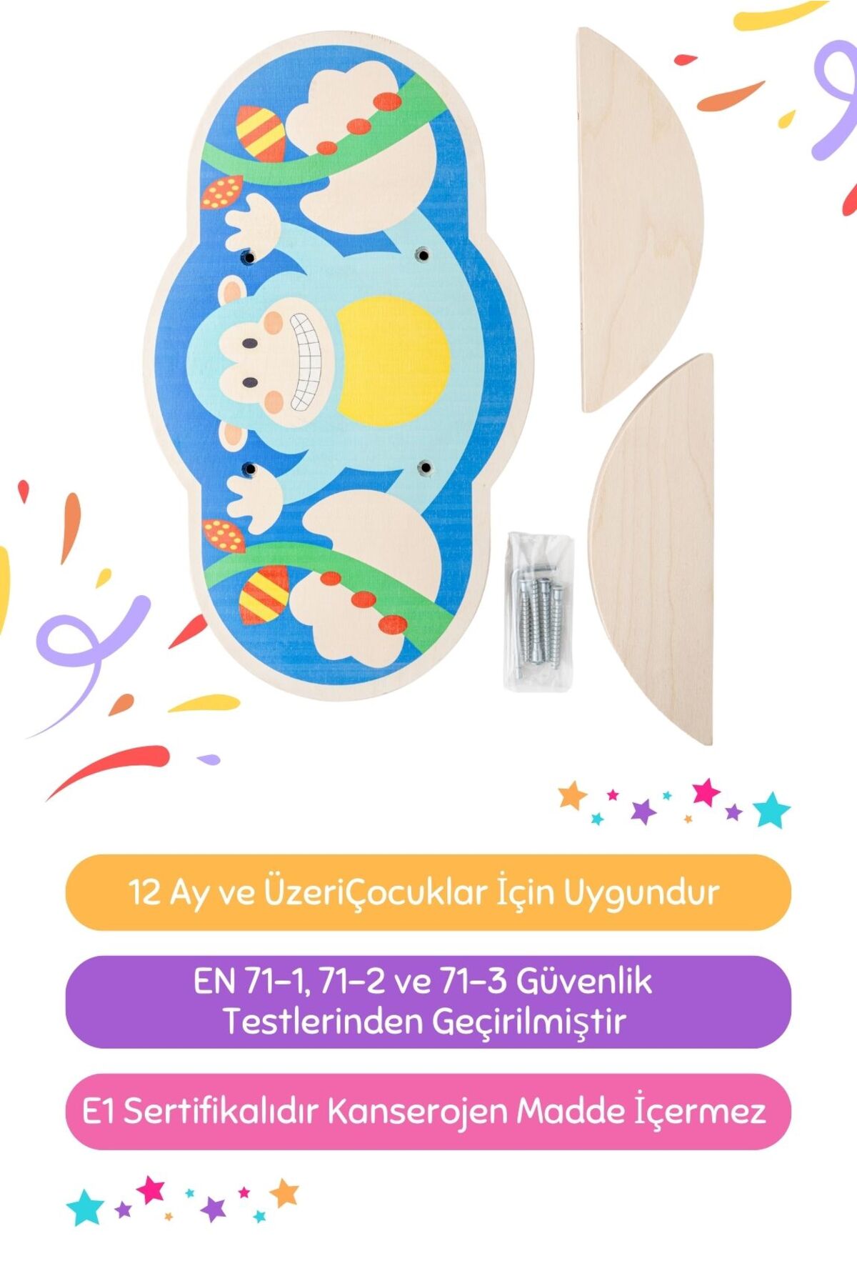 Hopiers Ahşap Denge Tahtası / 1+ Yaş / Montessori Eğitici ve Öğretici Çocuk Denge Oyunu / Güvenli,Eğlenceli fotoğrafı 3 (önizleme)