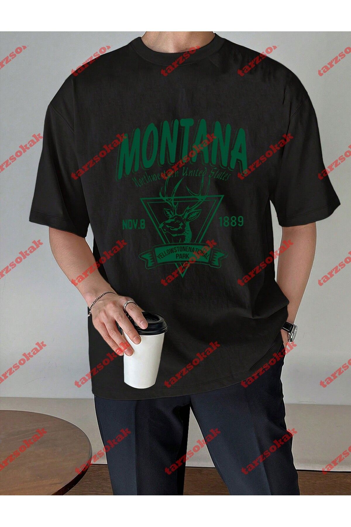 Tarzsokak Unisex Montana  Baskılı Tshirt Siyah
