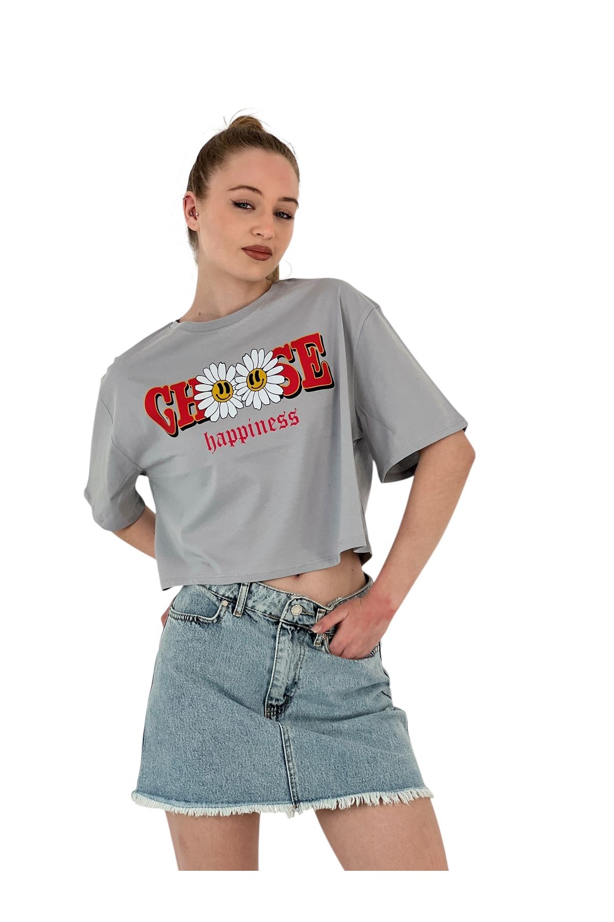 Miss Poem Tricou Scurt, Gri, Cu Imprimeu Floral Supradimensionat Pentru Femei Femeie - M