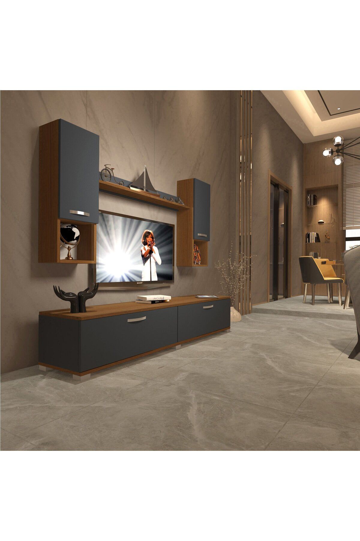 Decoraktiv Eko 5da Mdf Std Tv Ünitesi Tv Sehpası - Ceviz - Antrasit