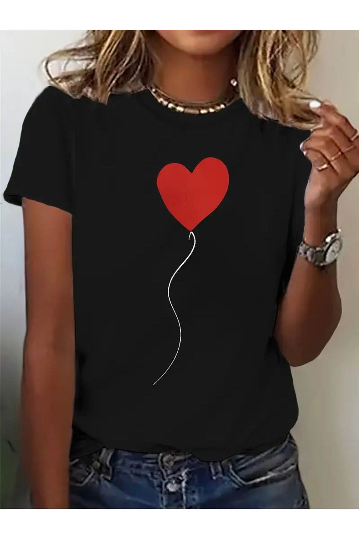 Frisson-Unisex Heart Printed Crew Neck Oversize T-Shirt 1