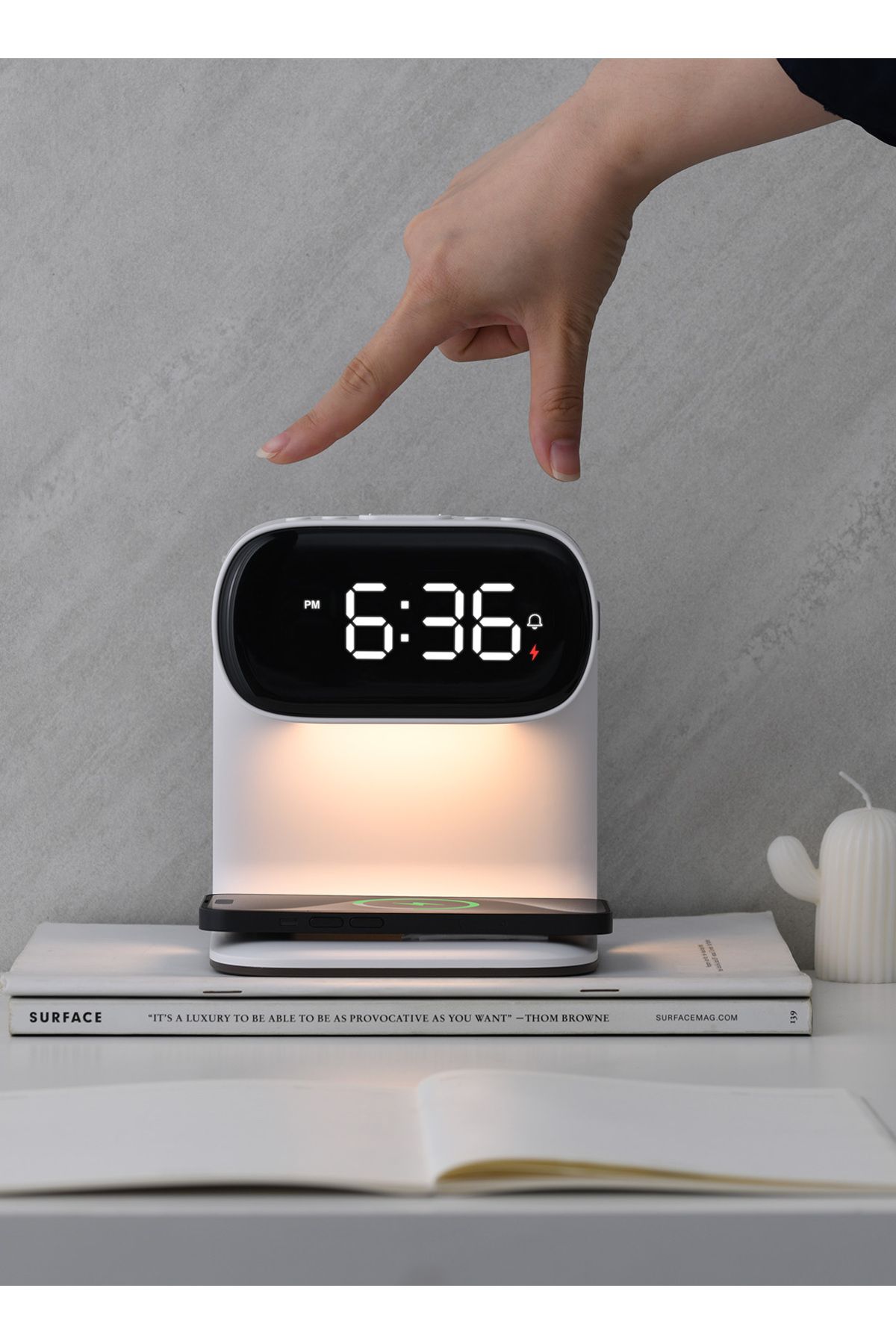 sharpdo-LED Multi-Function 3-In-2 Night Light Alarm Clock with Wireless Charging 3