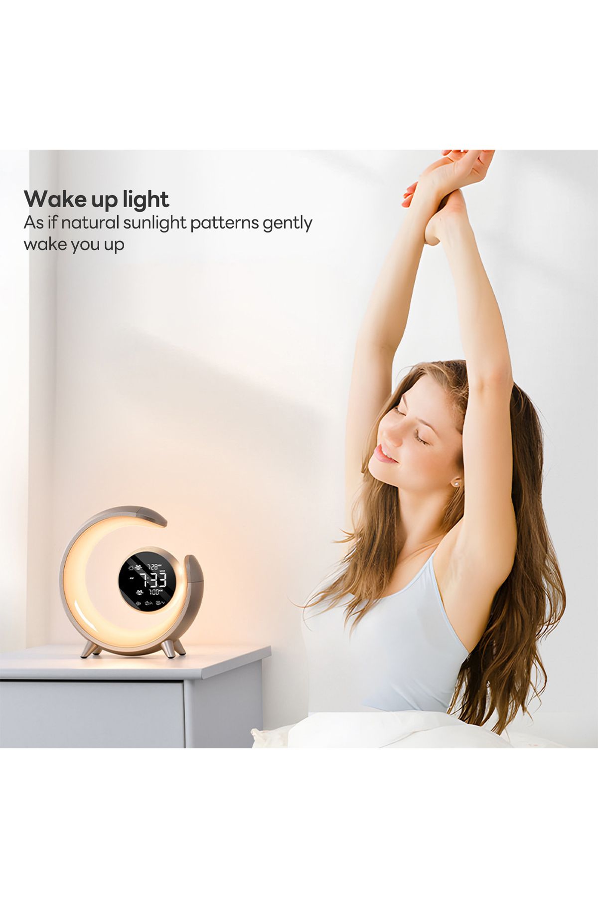 sharpdo-Home RGB Bedside Lamp Ambient Light with Dual Alarm Clock and Dual Wake-Up Touch Function 20W 5