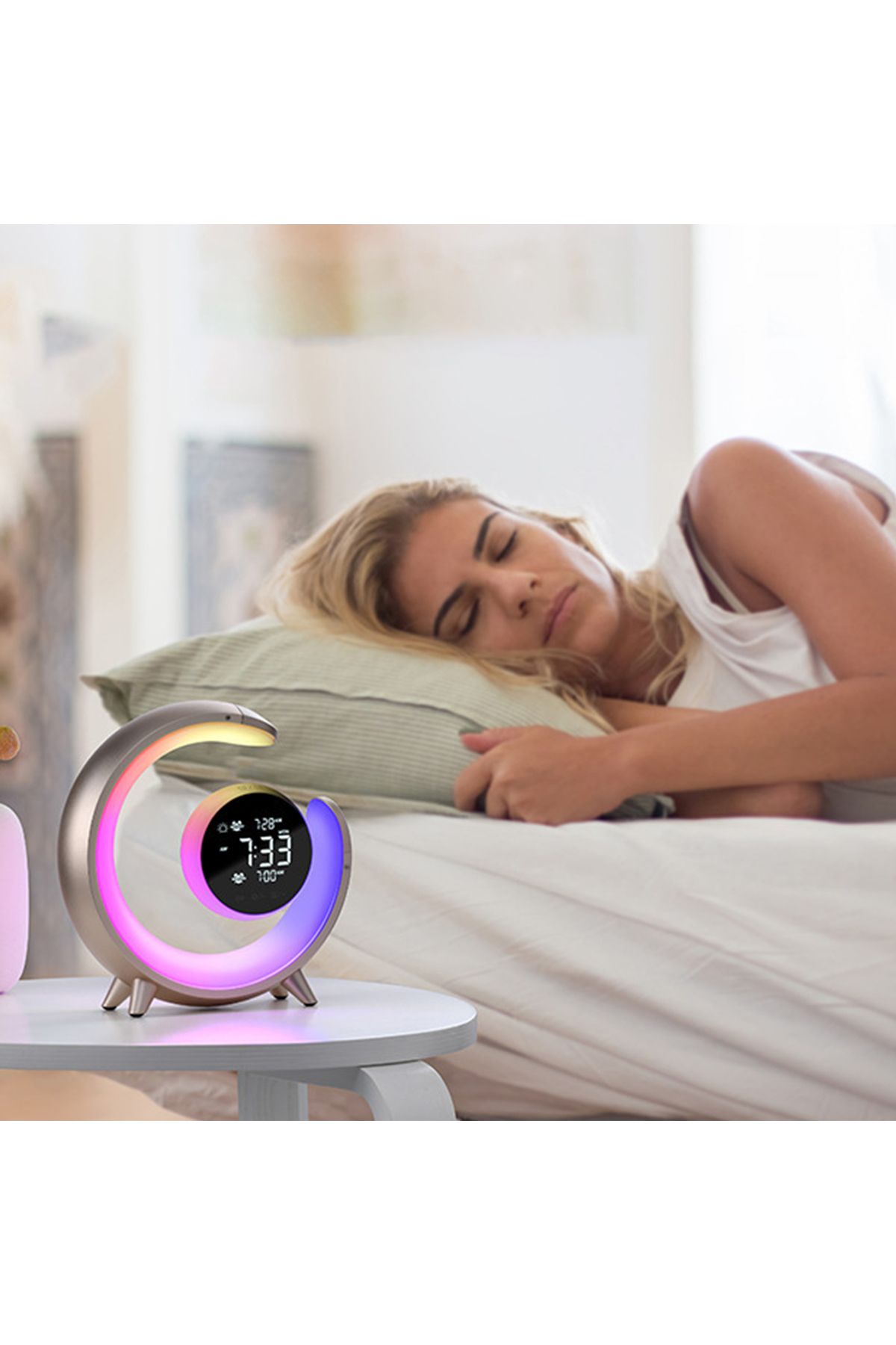 sharpdo-Home RGB Bedside Lamp Ambient Light with Dual Alarm Clock and Dual Wake-Up Touch Function 20W 4