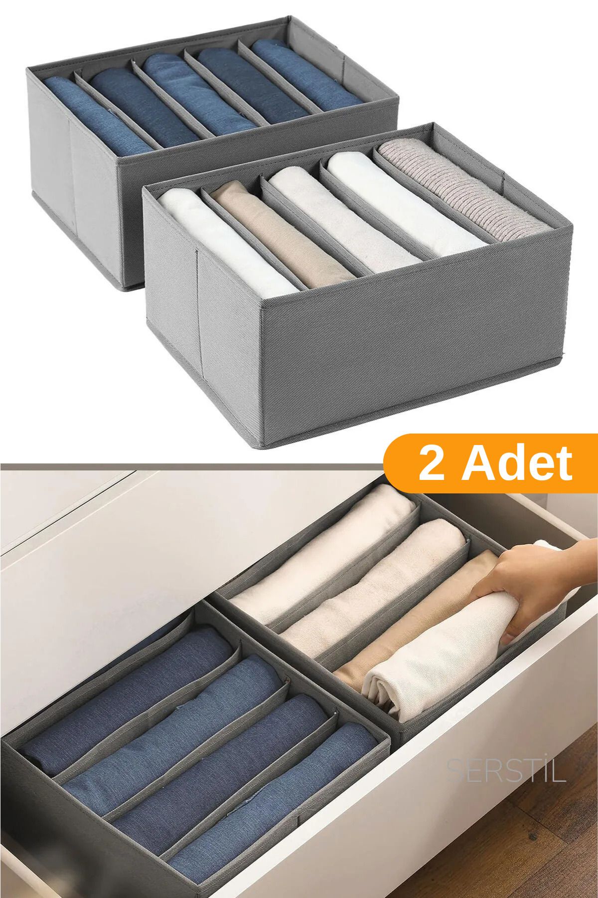 Serstil-2 Pieces of 5-Compartment Cabinet and Drawer, Anthracite Organizer Storage Box 1