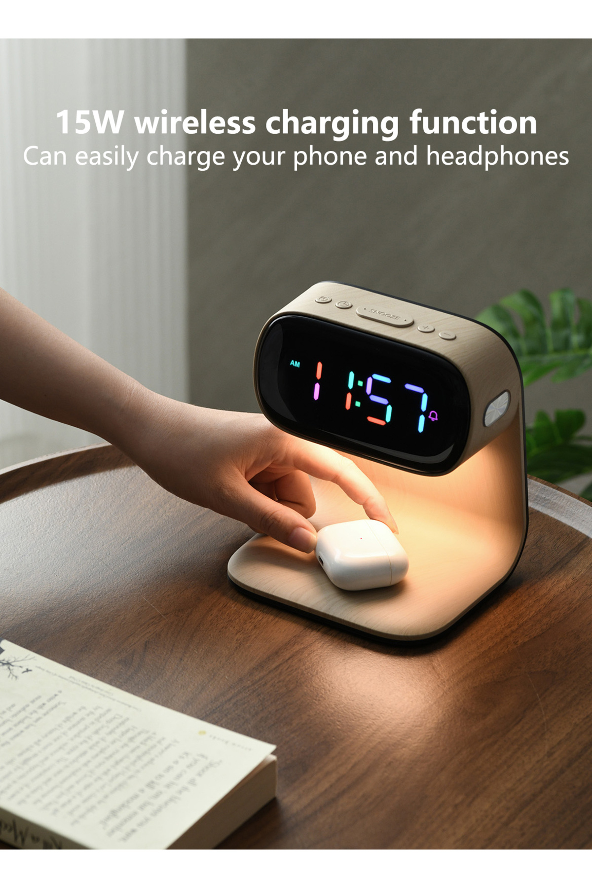 sharpdo-LED Multi-Function 3-In-1 Night Light Alarm Clock with Wireless Charging 4