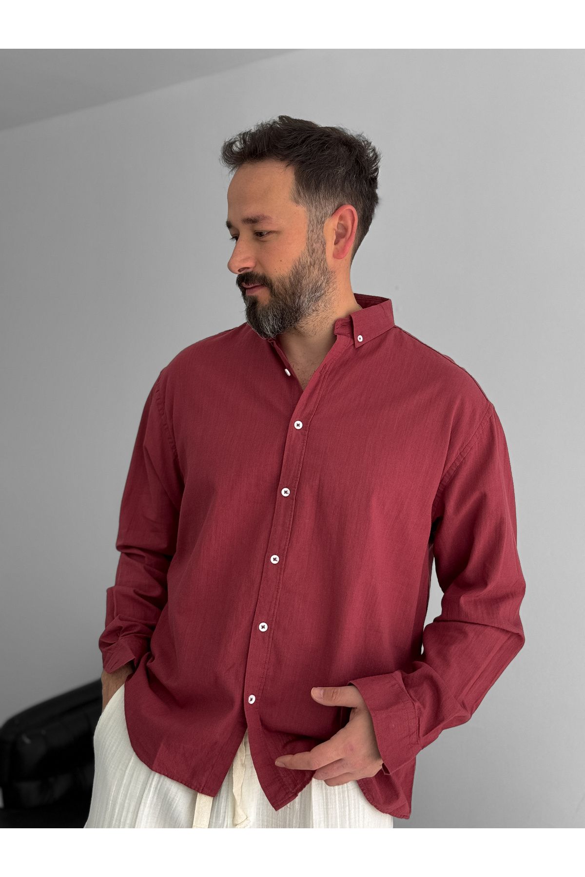 BYBASICMAN-Claret Red Fresh Fabric Basic Shirt G-5138/12 3