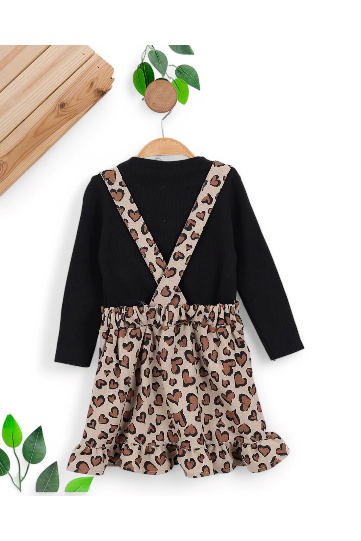 Ege Bebek Kız Çocuk Fitilli Siyah Badili, Leopar Desenli Jile Elbise, 2-3-4-5 Yaş Kız Çocuk Elbisesi fotoğrafı 6 (önizleme)