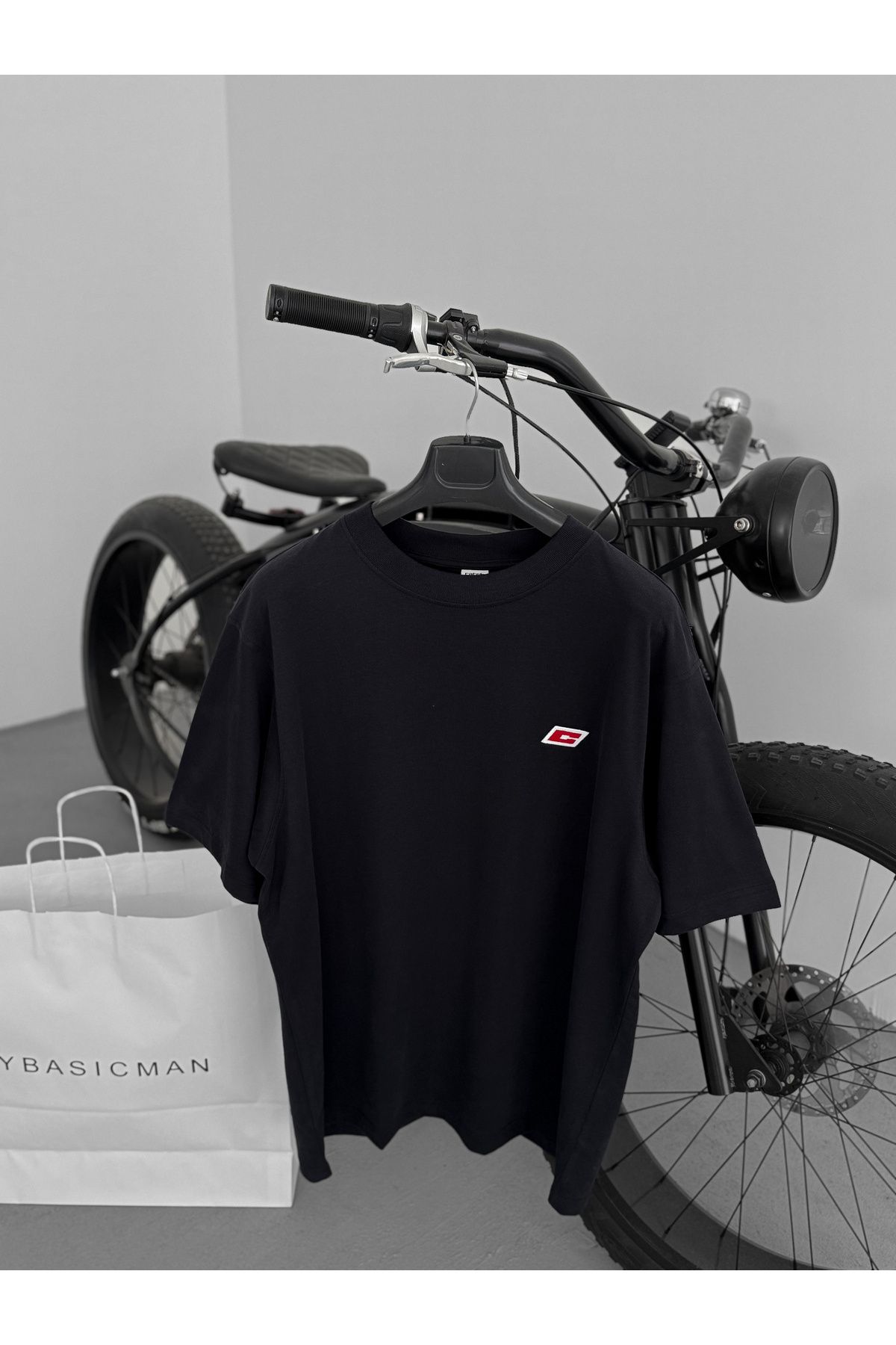 BYBASICMAN-Black C Embroidered Oversize T-Shirt C-062 6