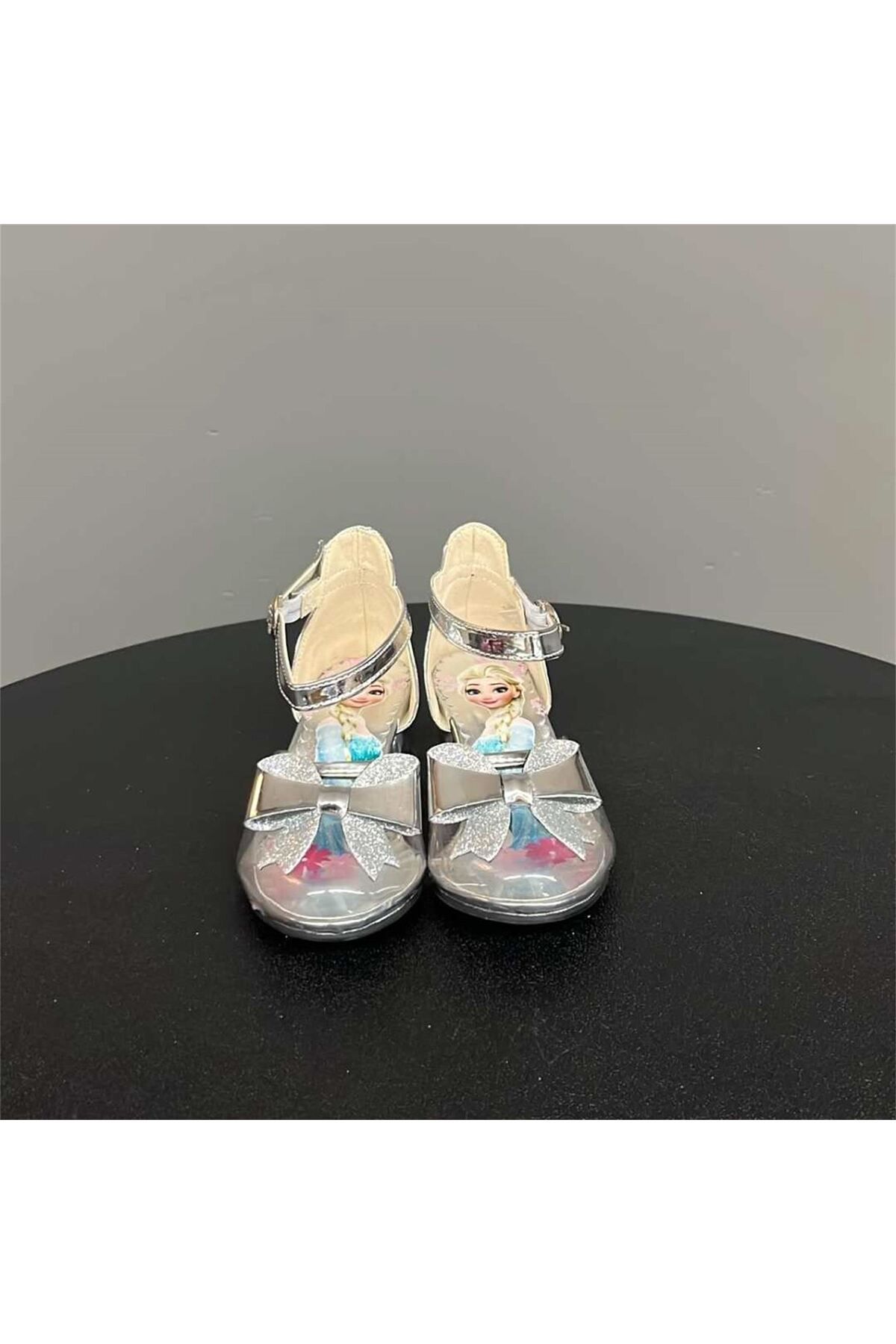 jadeer-Sema Girl Elsa Heeled Bow Shoes Silver 26-30 E124 2