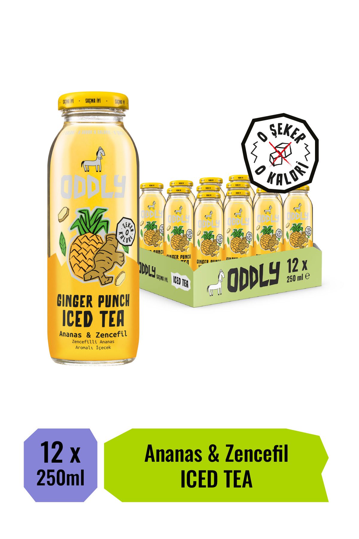 ODDLY GINGER PUNCH SOĞUK ÇAY CAM YEŞİLÇAY ANANAS ZENCEFİL - 0 ŞEKER & 0 KALORİ 250 ML X 12 ADET
