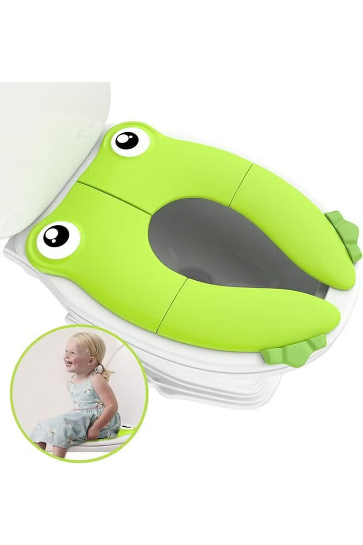 Yelajoy-Kids Toilet Seat Cover,Portable Large Non Slip Silicone Pads Foldable,for Toddlers Kids,Green 1