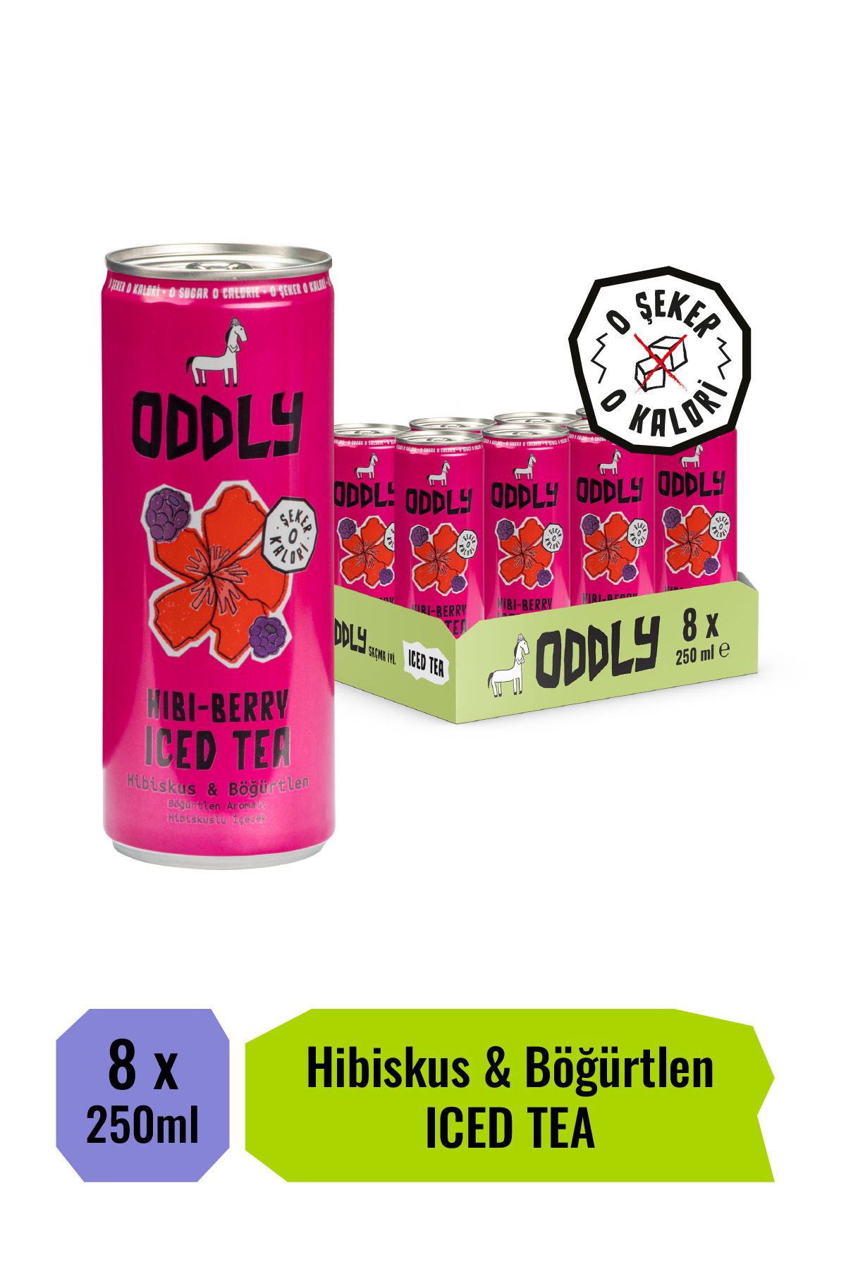 ODDLY HIBIBERRY SOĞUK ÇAY KUTU HİBİSCUS BÖĞÜRTLEN - 0 ŞEKER & 0 KALORİ 250 ML X 8 ADET
