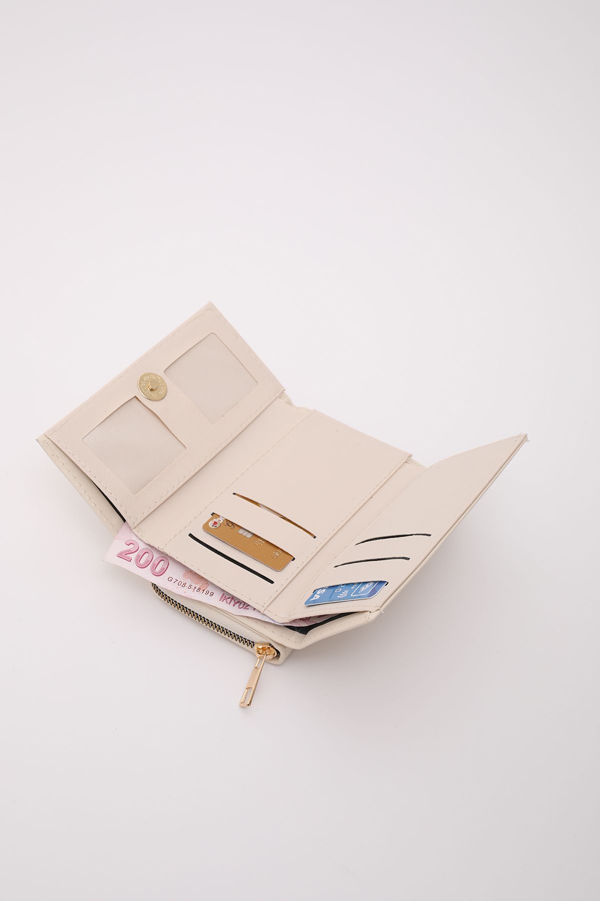 SHAKA-Shk204 Cream Wallet Synthetic Leather 12 Compartments Card Holder Compartments for Paper and Coins 5