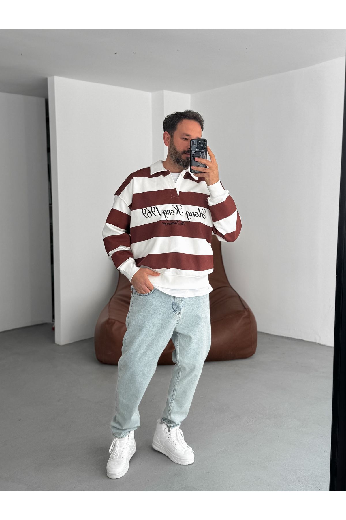 BYBASICMAN-Hong Kong Embroidered Sweat - Brown Striped Jj-102 7