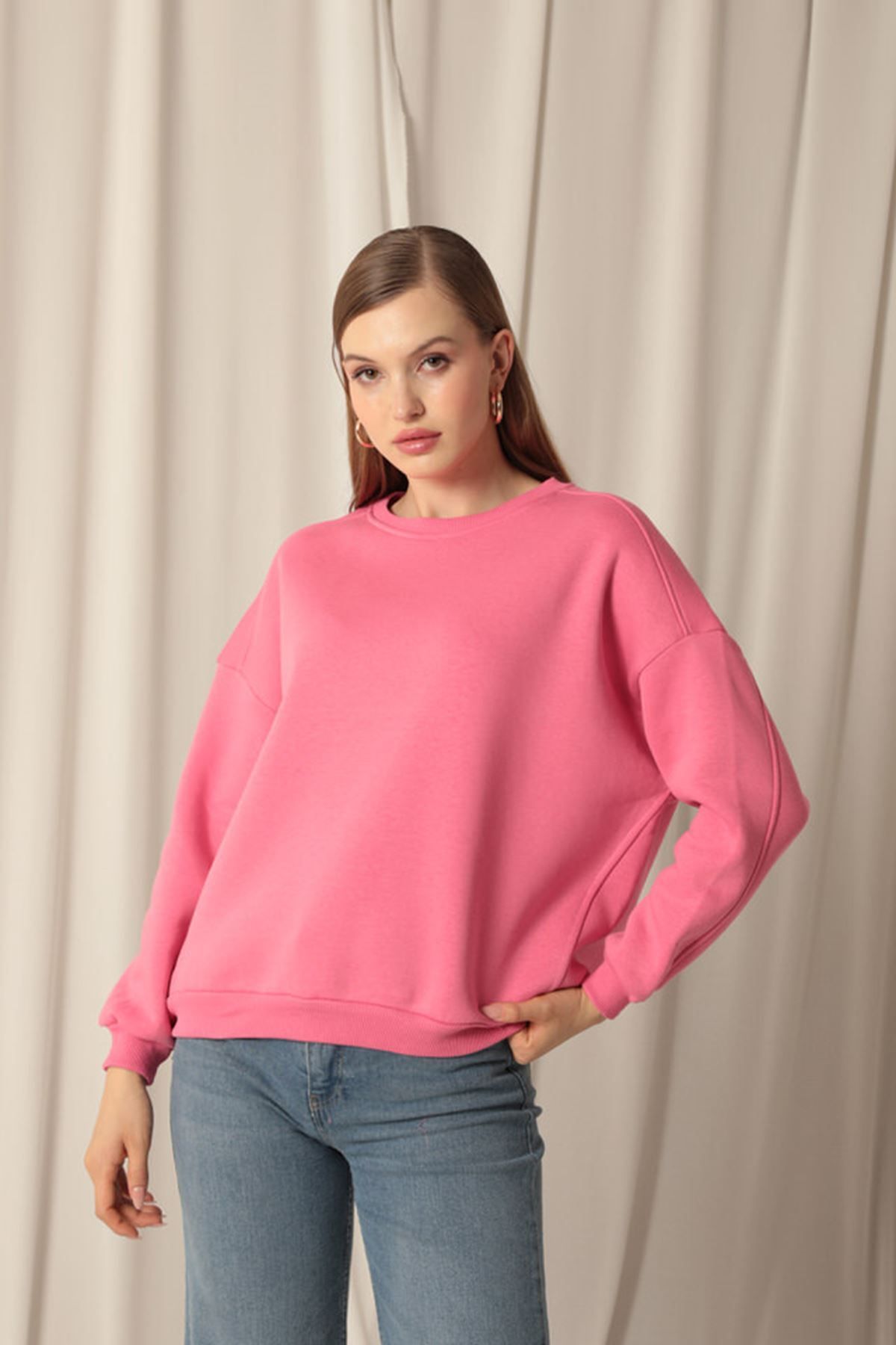 Znd Fashion-Three Thread Zero Collar Grassy Women's Pink Sweat 1