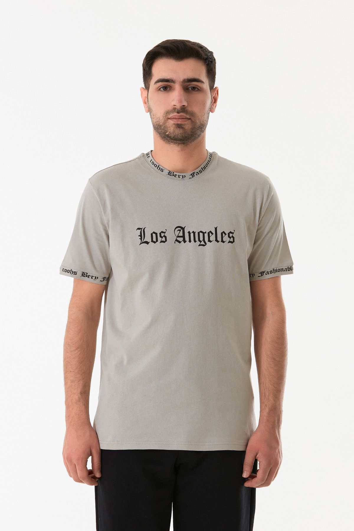 Fulla Moda-Los Angeles Printed Crew Neck T-Shirt 5