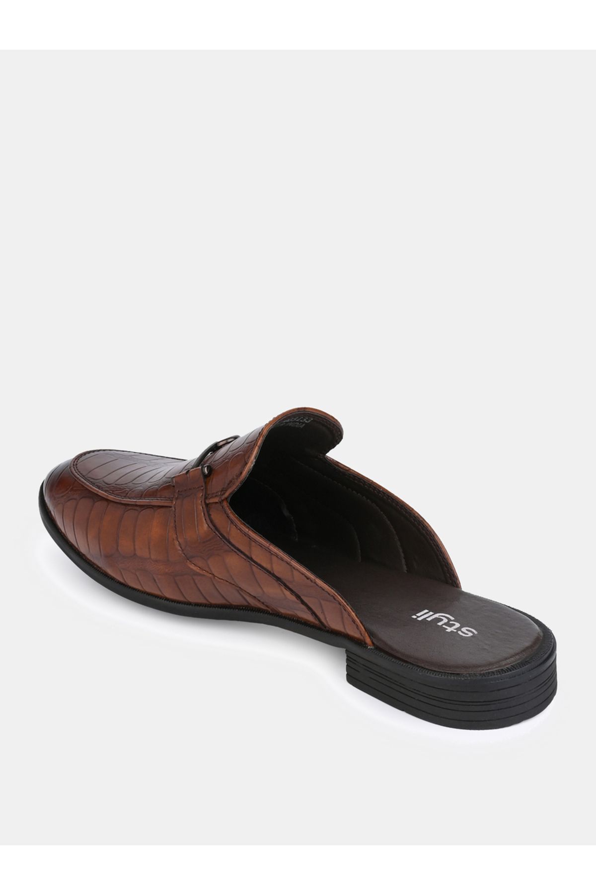 Styli-Croc Texture Faux Leather Metal Accent Mules 4