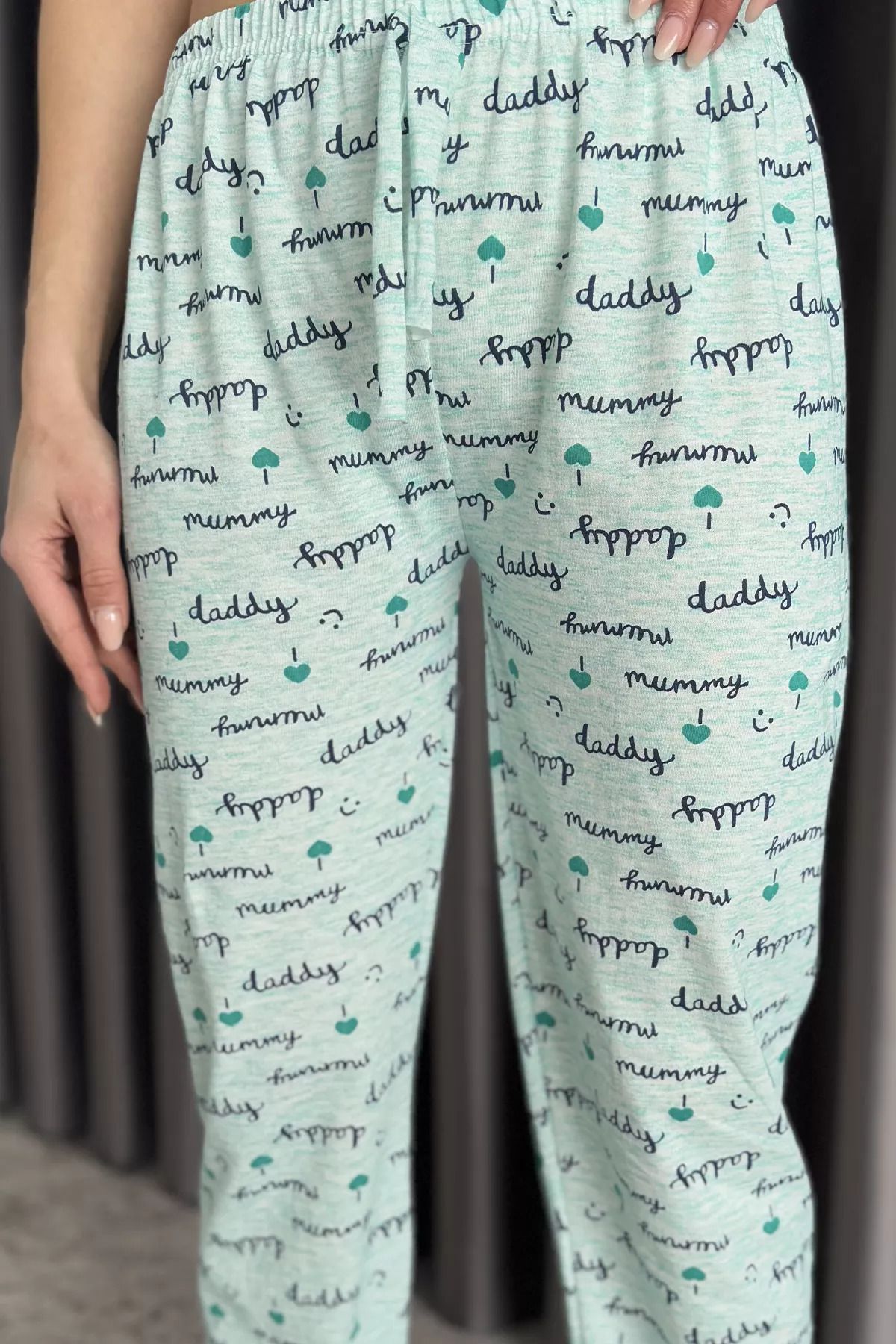 GÜLSELİ-Mint Women's Elastic Waist Patterned Pajama Bottoms 4