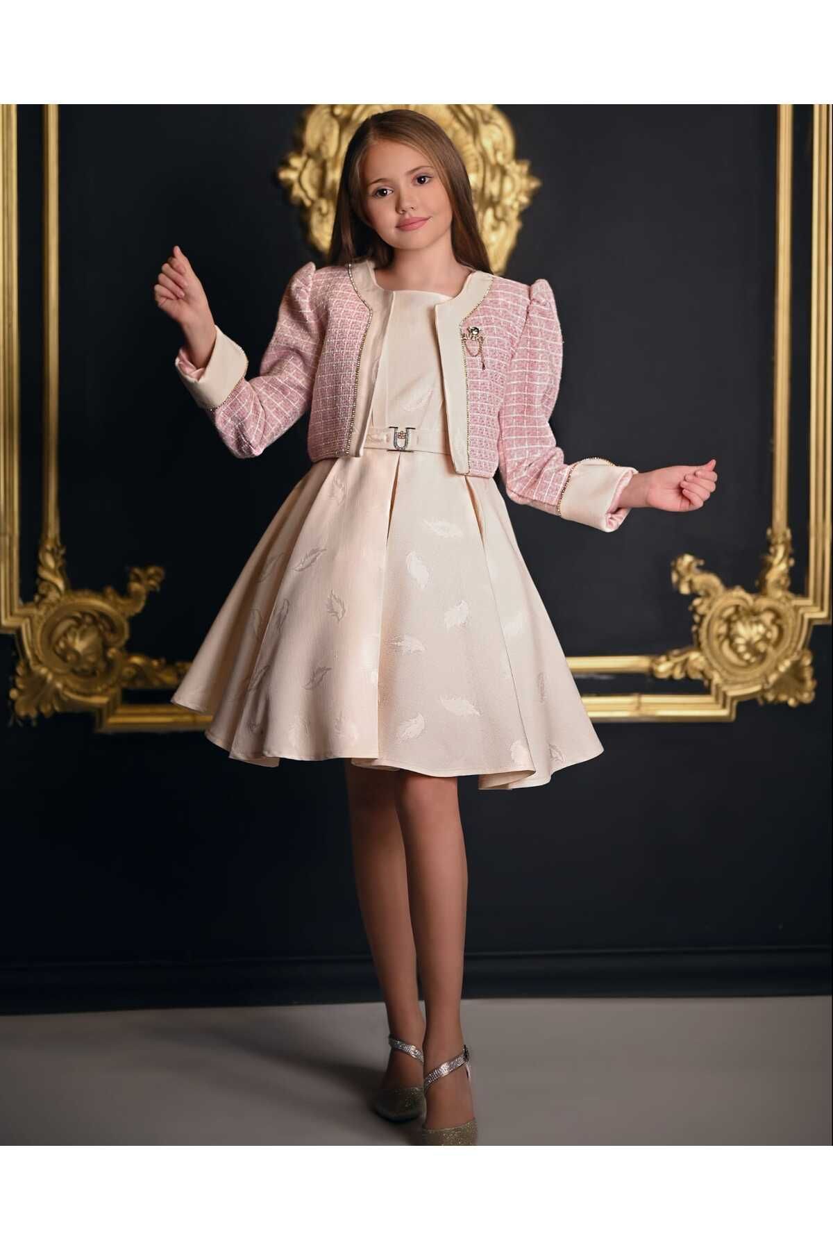 By Feyza Kids Collection-Girl's 3 Piece Dress&Coat&Brooch Elegance's Elegance 1