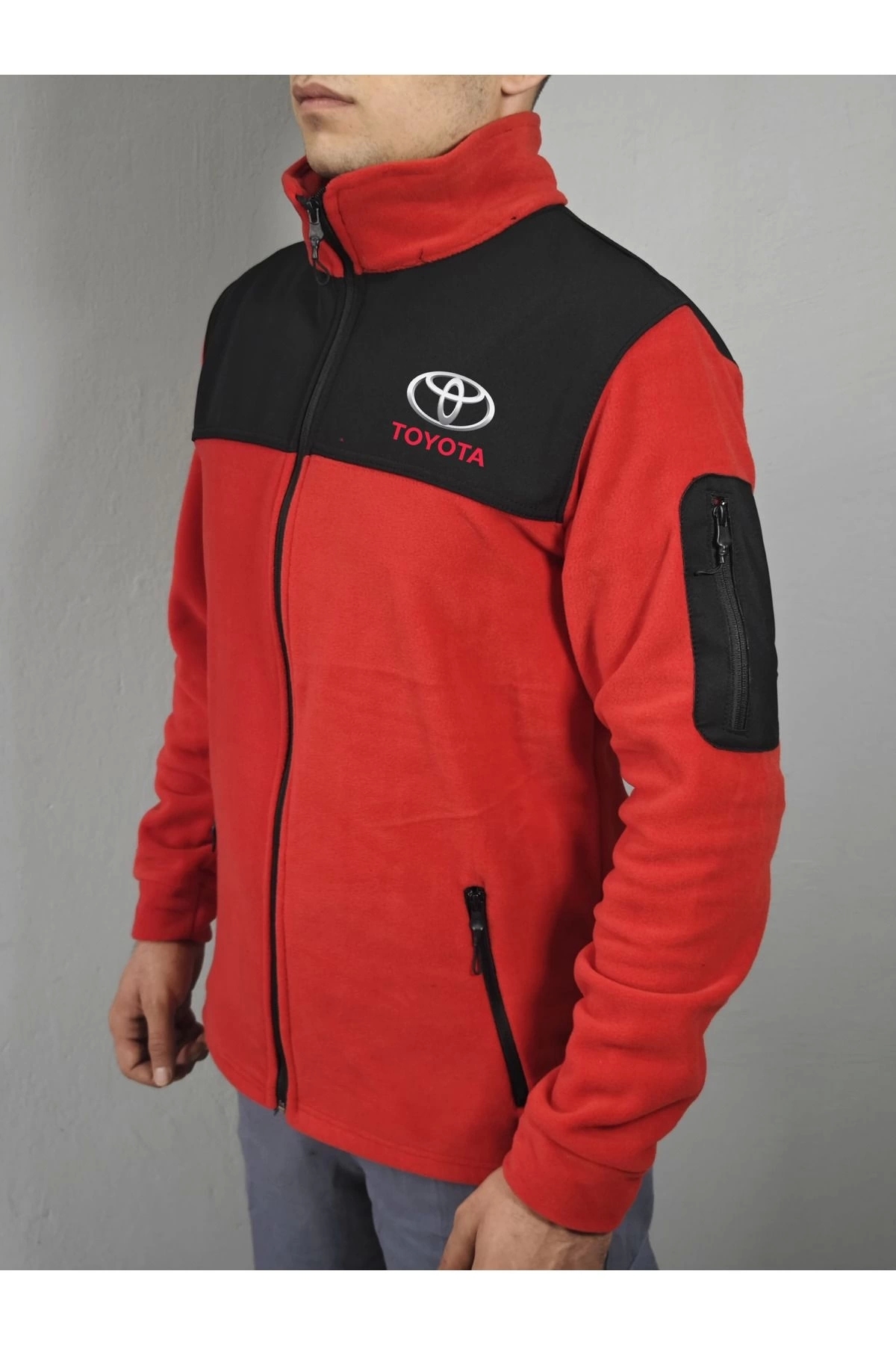 TOYOTA LOGO BASKILI FERMUARLI POLAR CEKET — قرمز PT001