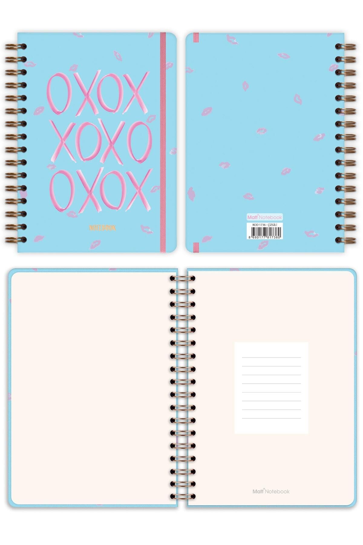 Matt Notebook-A5 15x21 سم - دفتر ملاحظات غير مؤرخ مع خطوط مرنة حلزونية XOXO 6