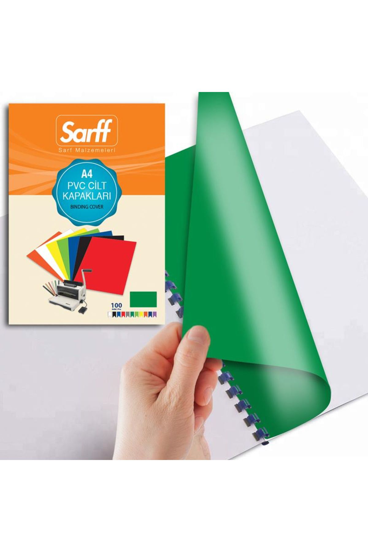 SARFF-غطاء غلاف PVC أخضر غير شفاف مقاس A4، عبوة من 100 قطعة 4