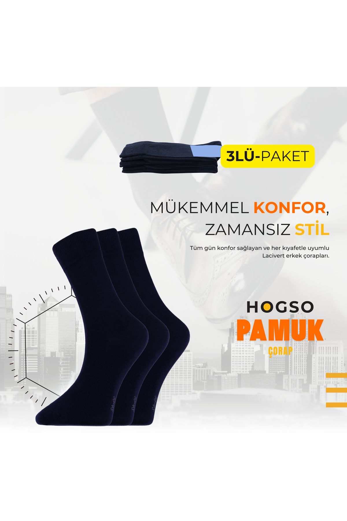 hogso-3-Pack Plain Men's Socks 1