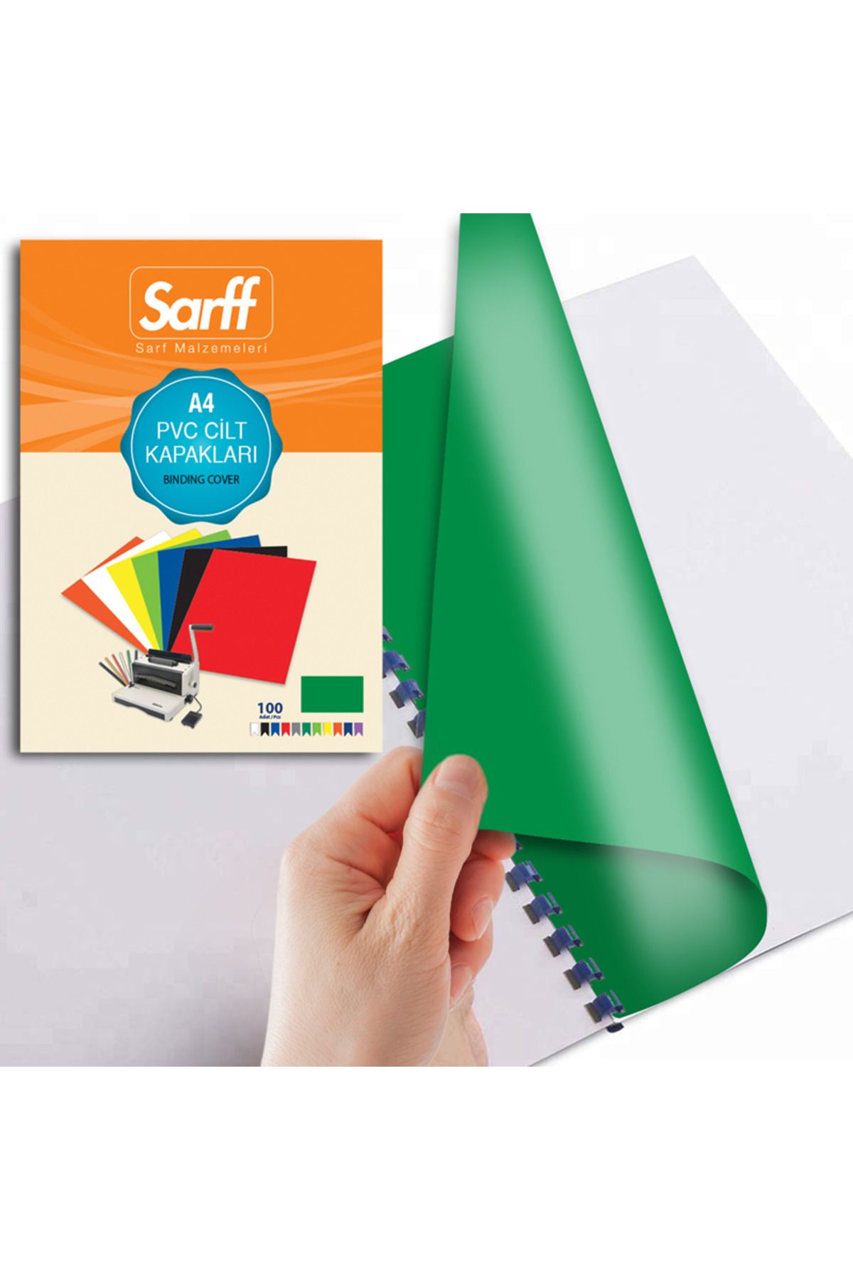SARFF-غطاء غلاف PVC أخضر غير شفاف مقاس A4، عبوة من 100 قطعة 7
