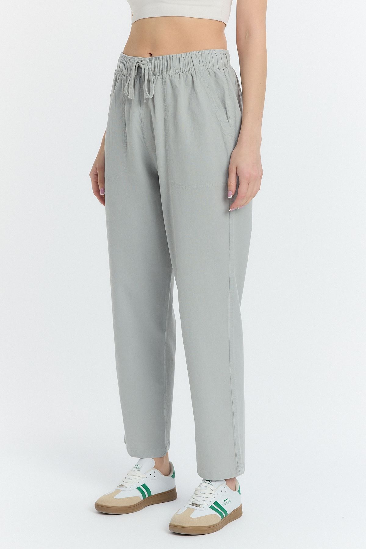 COMBİNE MİCHAİL-Linen Blended Loose Fitting Gray Trousers 6