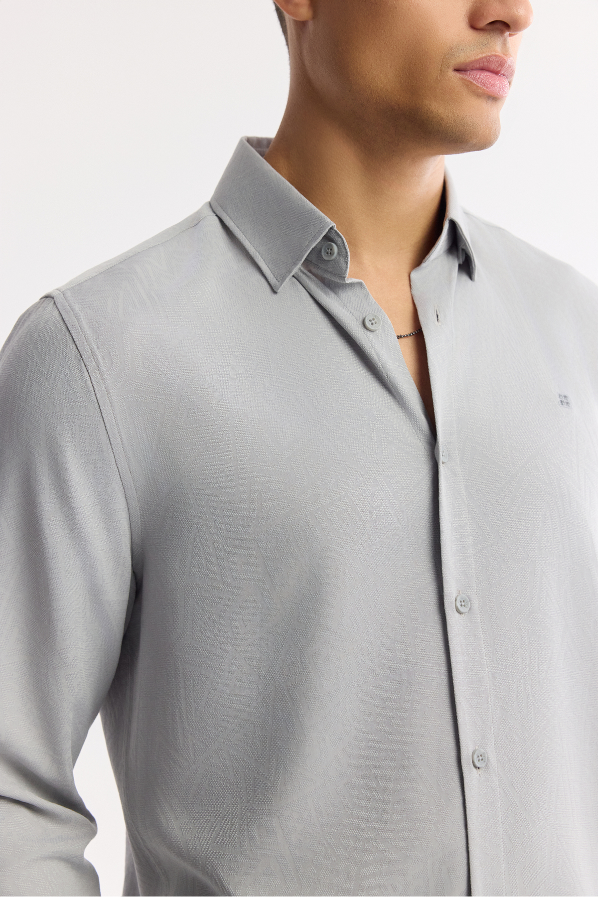 Avva  Erkek Gri Alttan Britli Yaka Kolay Ütülenir Jakarlı Comfort Fit Gömlek A51Y2043 - Görsel 2