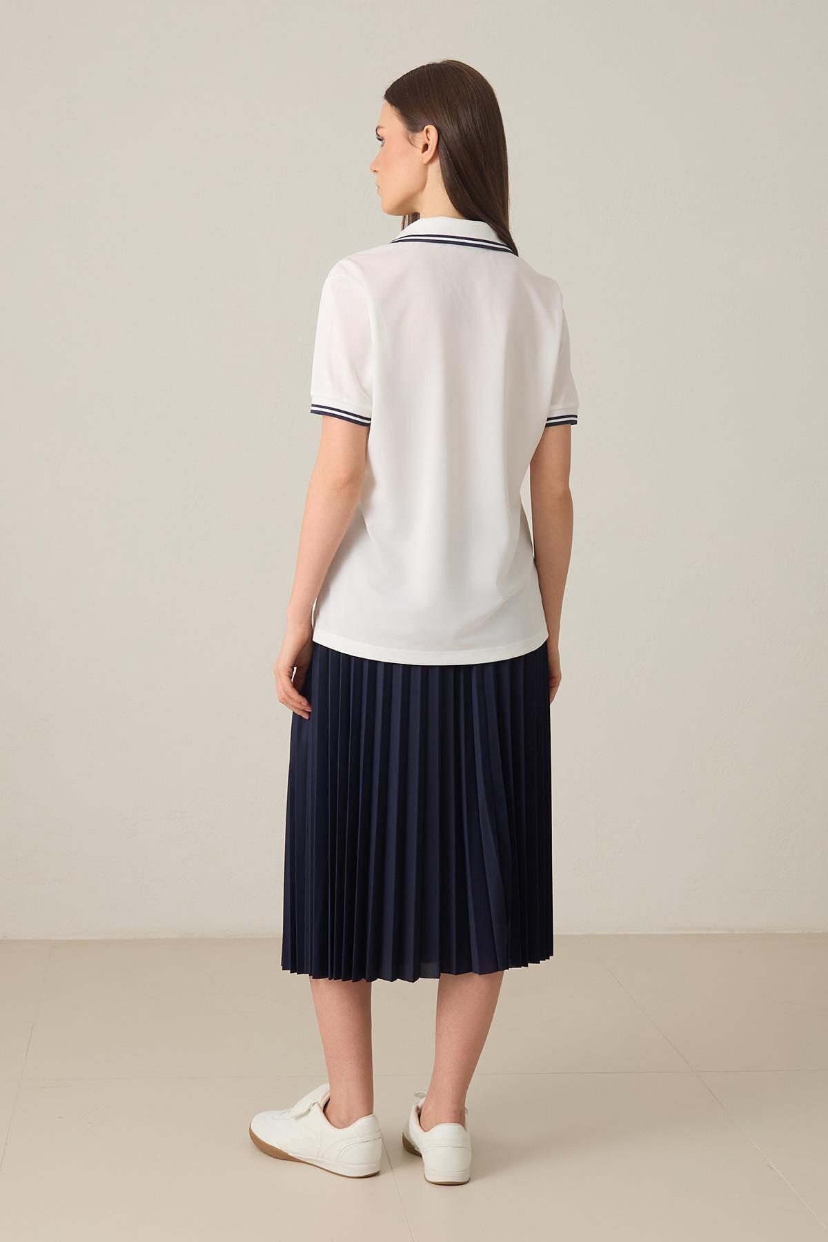 Setre-Ecru-Navy Collar and Stripe Detailed Mini Embroidered T-Shirt 5