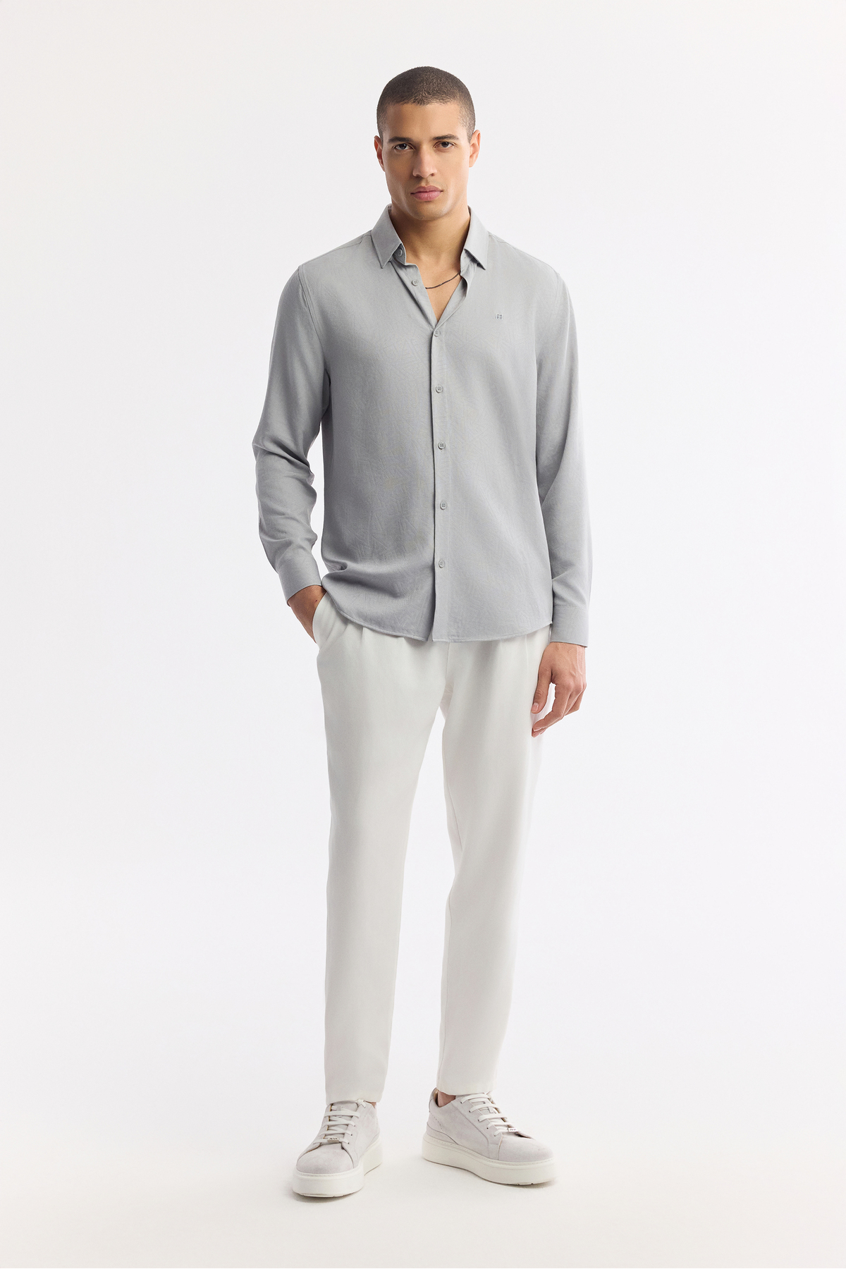 Avva  Erkek Gri Alttan Britli Yaka Kolay Ütülenir Jakarlı Comfort Fit Gömlek A51Y2043 - Görsel 6