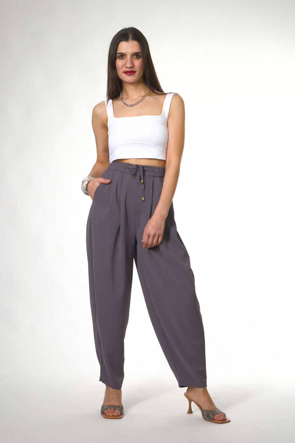 ABBRA-Women's Elastic Waist Slouchy Pants 3