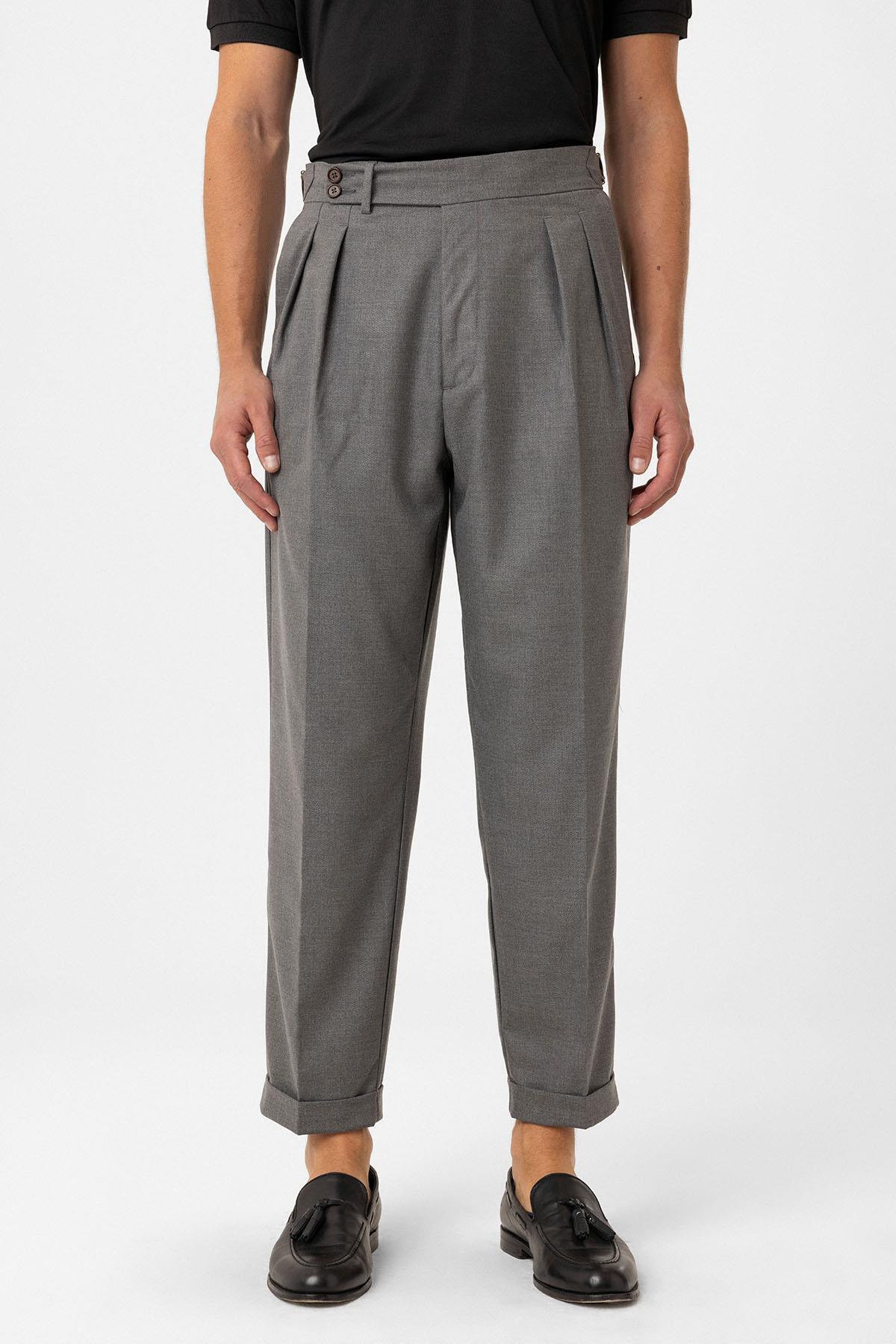 Antioch-Gray Pleated High Waist Men's Trousers 1