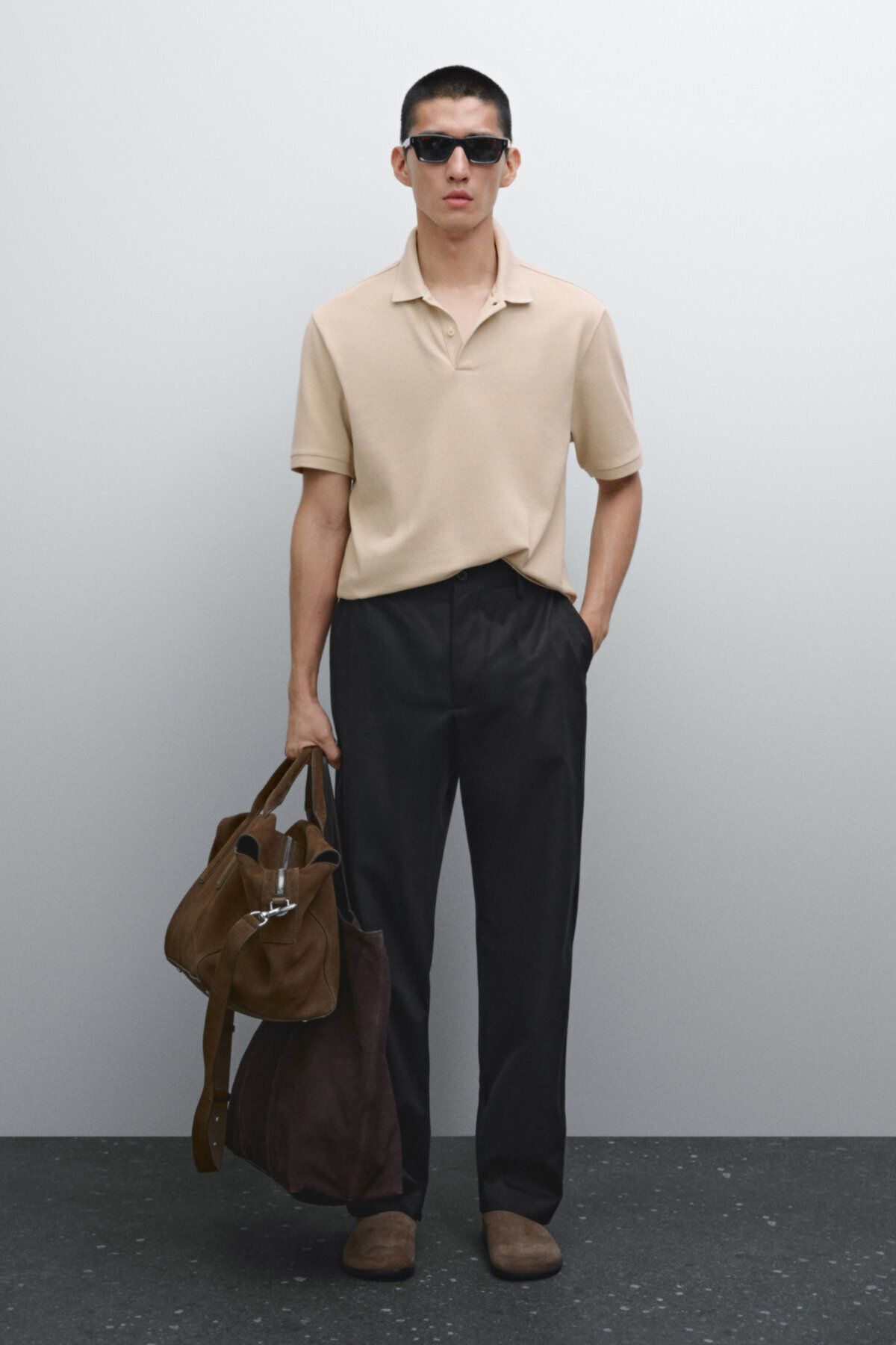 تی شرت یقه پولو با بافت میکرو و نخی Massimo Dutti