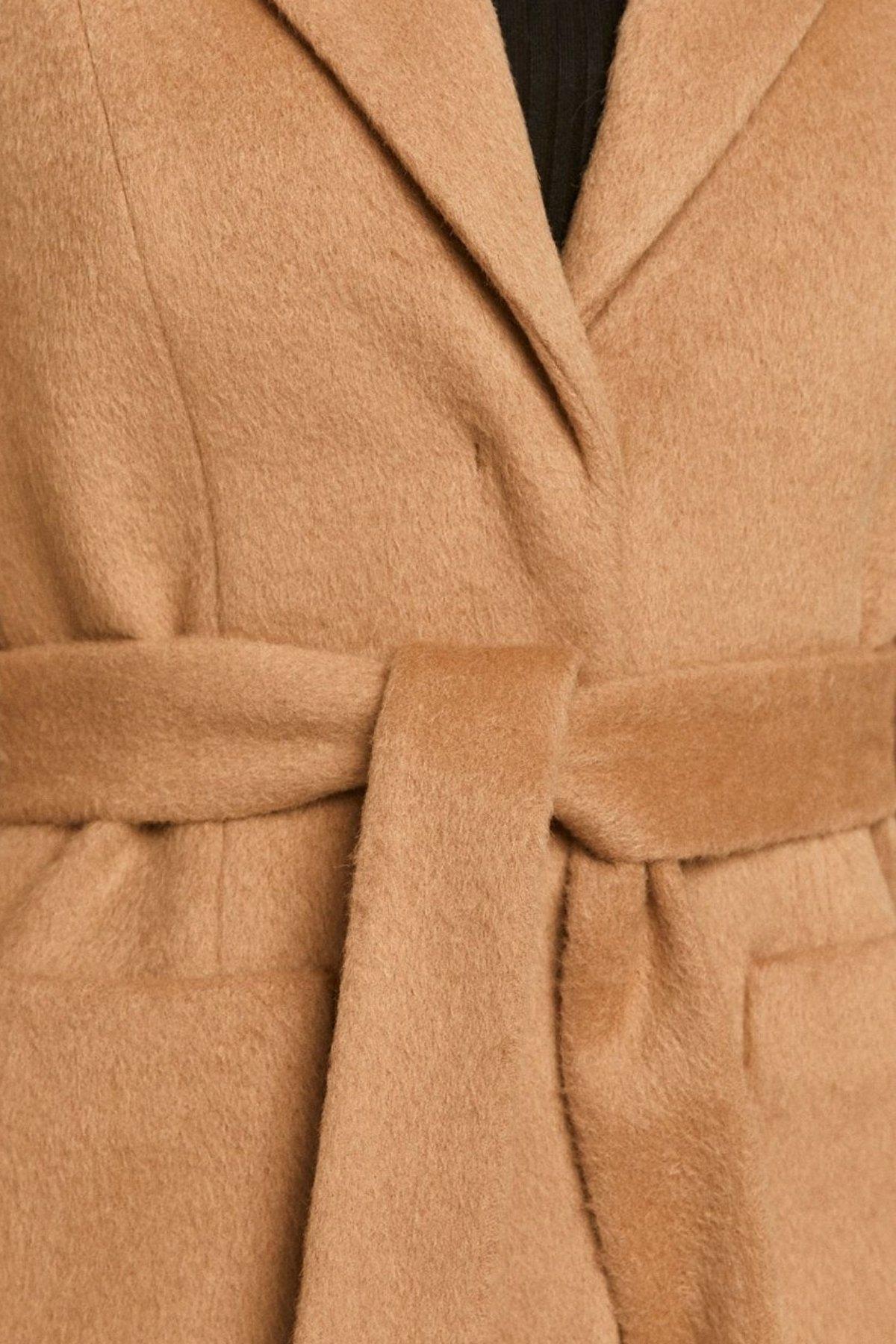 HUGO  Kadın Regular Fit Yün Palto Bej - Görsel 5