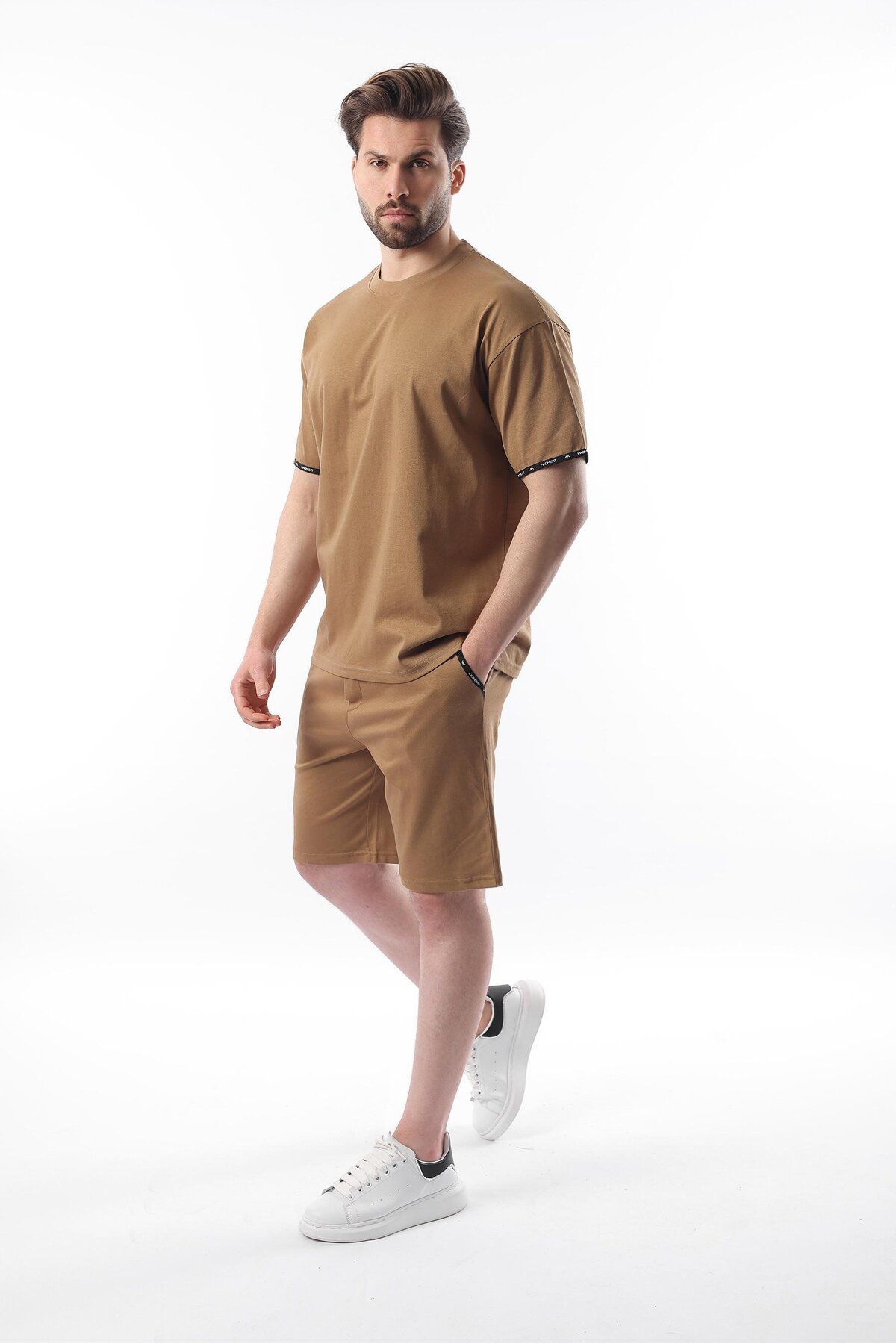 Madmext-Σετ T-Shirt ανδρικό σορτς Camel Basic E7307 4