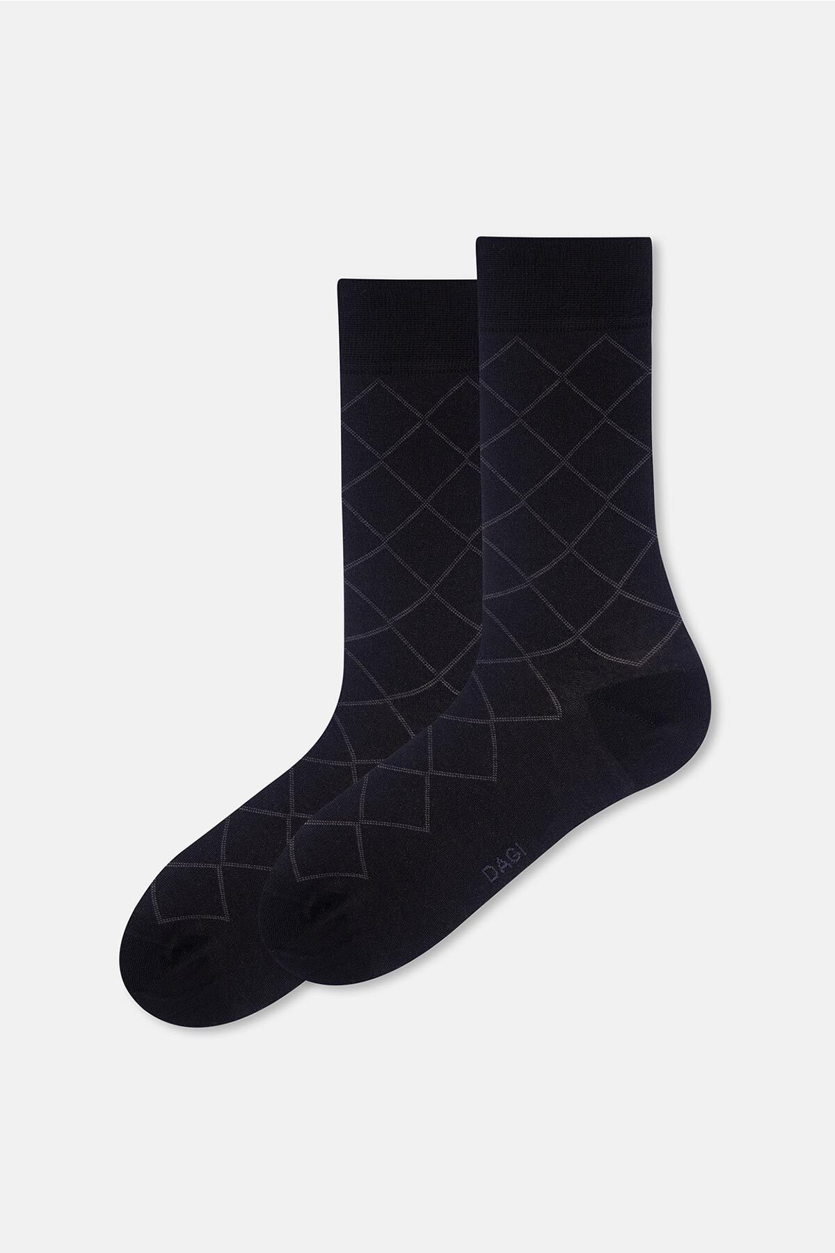 Dagi-Black Men's Quadrilateral Pattern Bamboo Socks 1