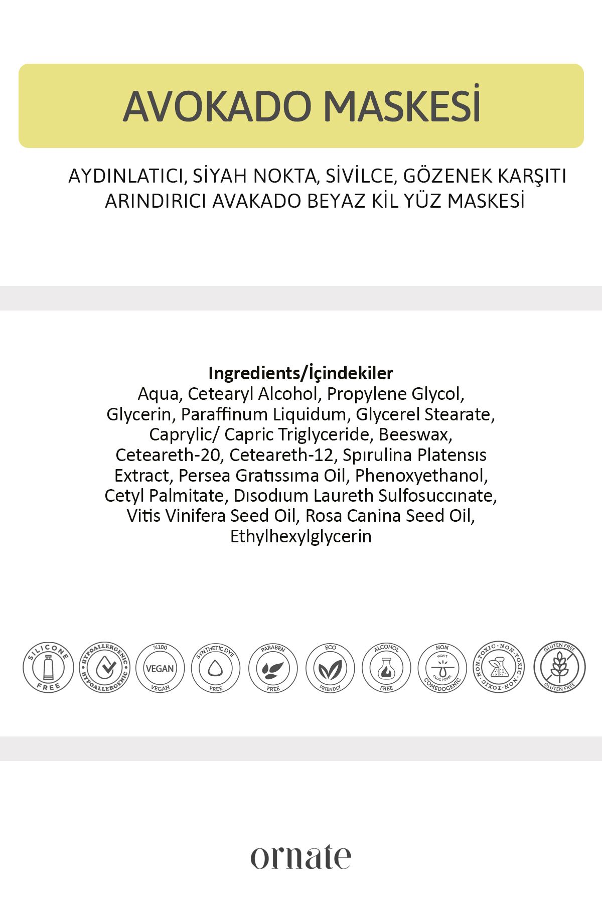 ORNATE-قناع الطين الأبيض للوجه بالأفوكادو المضاد للرؤوس السوداء وحب الشباب والمسام 100 مل 5
