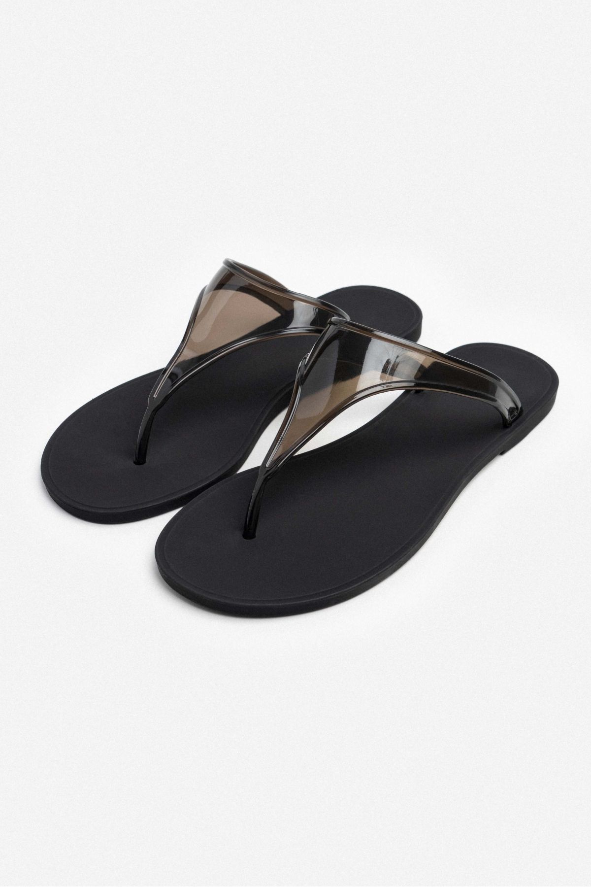 NİŞANTAŞI SHOES-Caden Transparent Black Flat Sole Women's Flip Flops 1