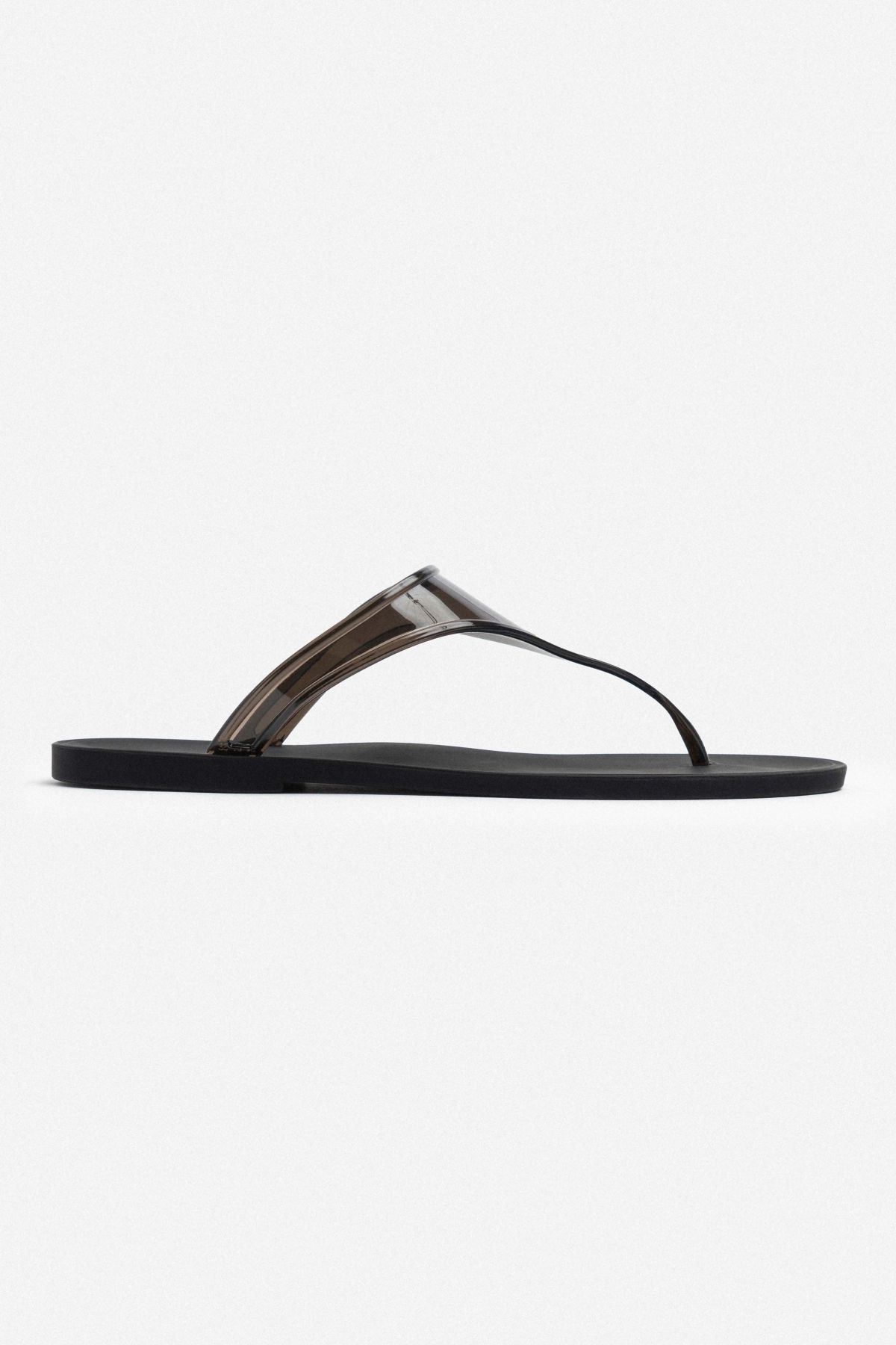 NİŞANTAŞI SHOES-Caden Transparent Black Flat Sole Women's Flip Flops 3