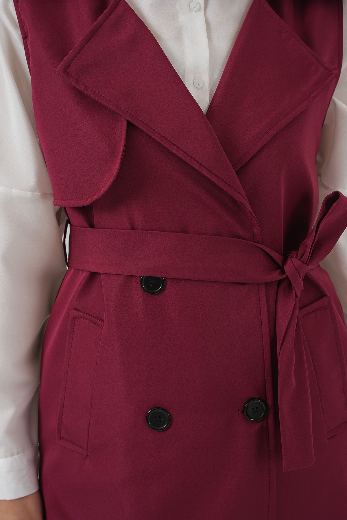 Bigdart-5911 Double Breasted Collar Trench Coat Vest - Claret Red 4