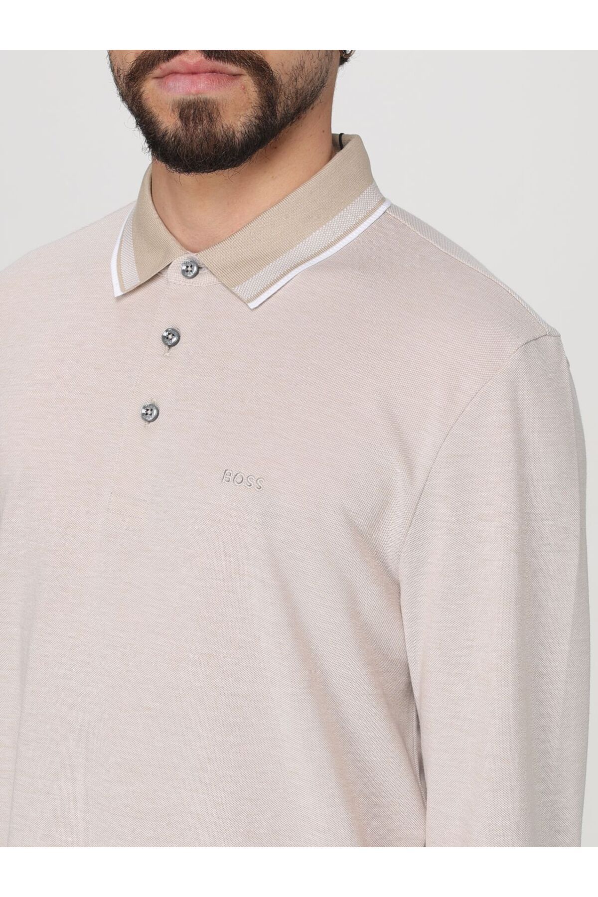 BOSS-Men's Regular Fit Long Sleeve Beige Polo Neck T-Shirt 50531352 -275 4