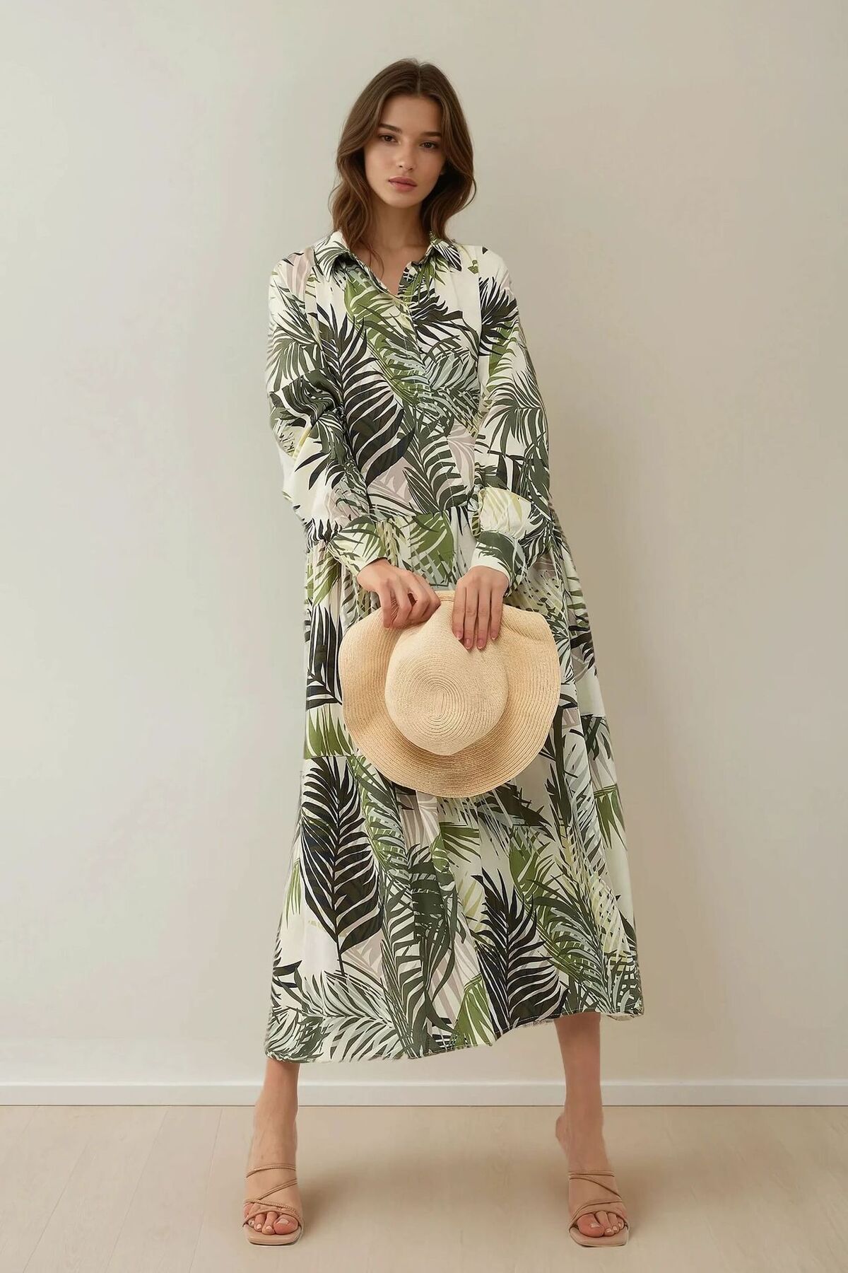 Hiccup-Shirt Collar Floral Print Maxi Dress 2