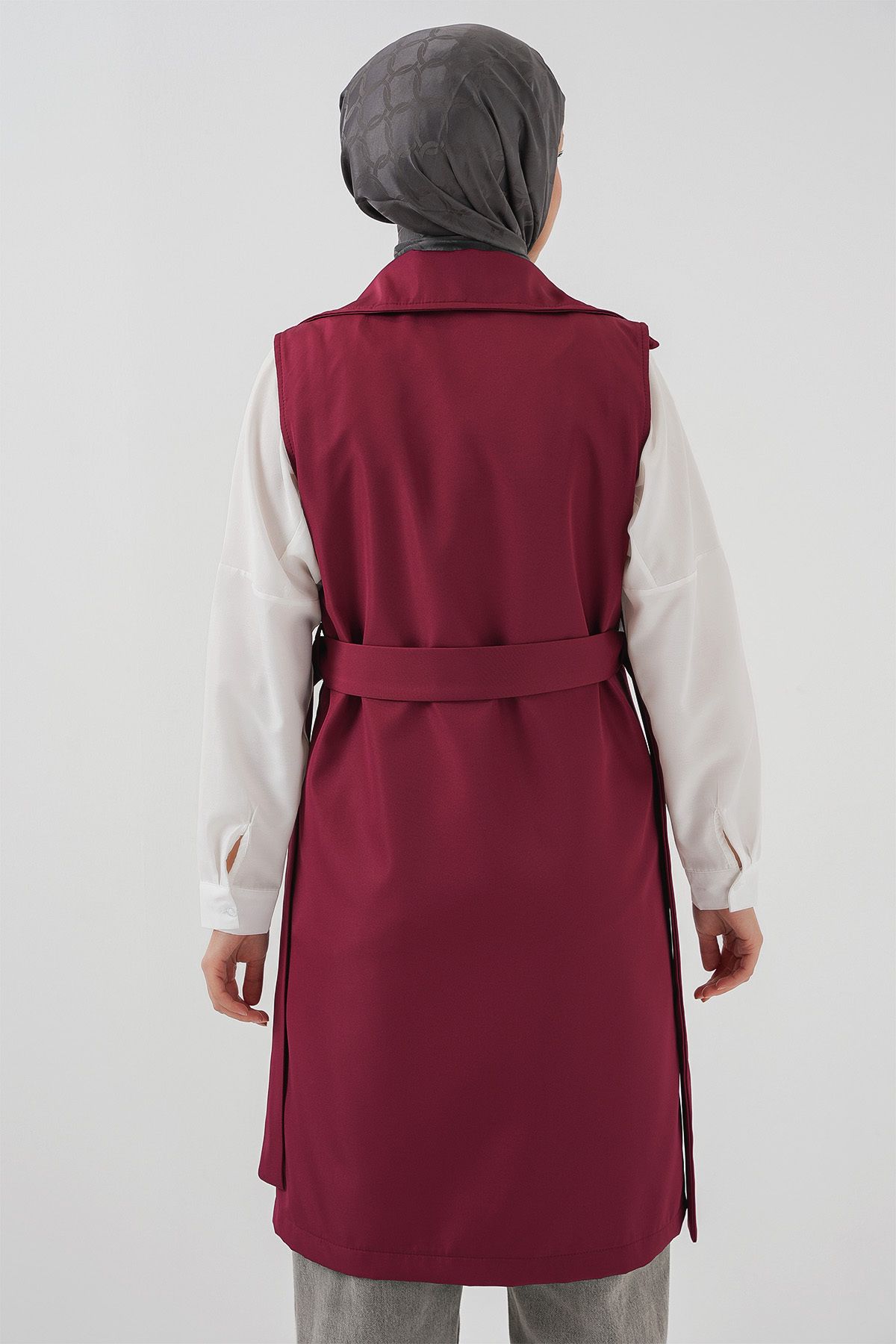 Bigdart-5911 Double Breasted Collar Trench Coat Vest - Claret Red 5