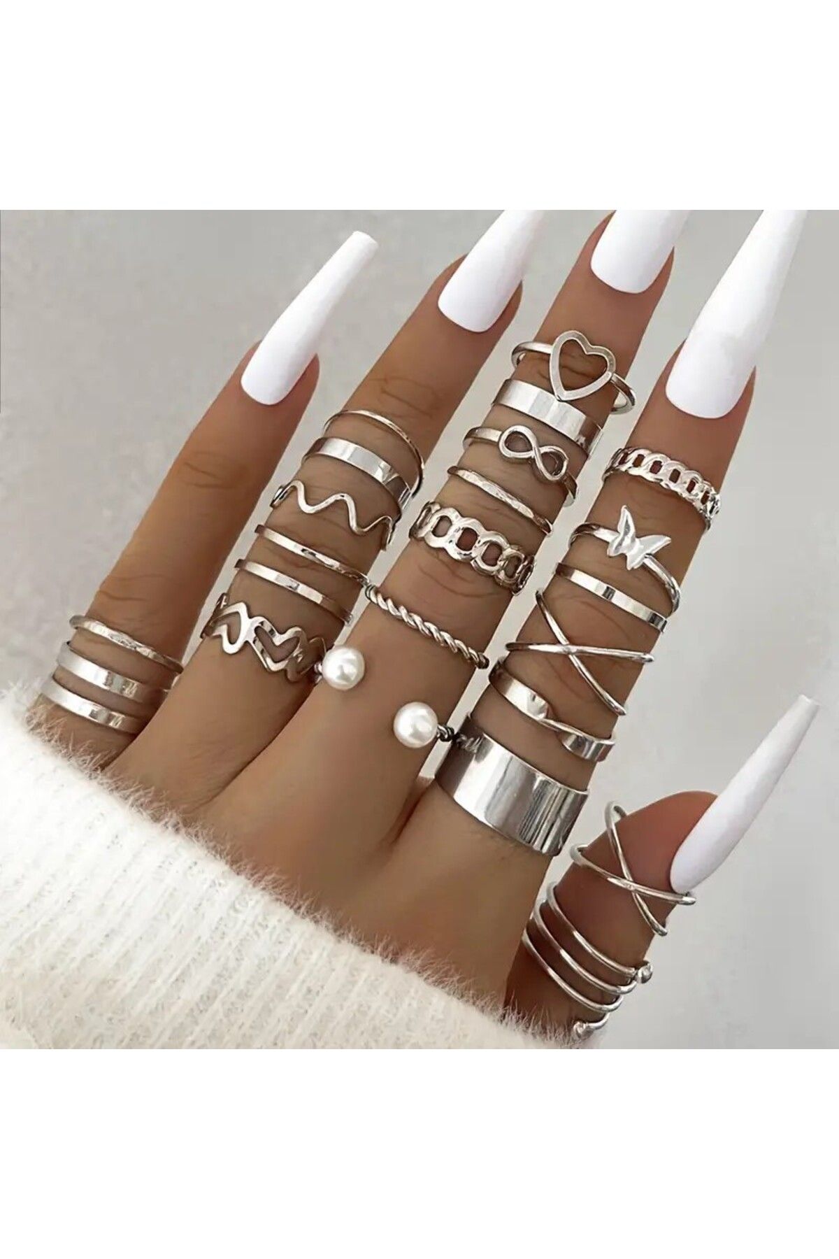 Le Manolia Accessories-Multiple Combination Joint Ring Set Female Ring Multiple Ring Set Ring Set with Pearls 4