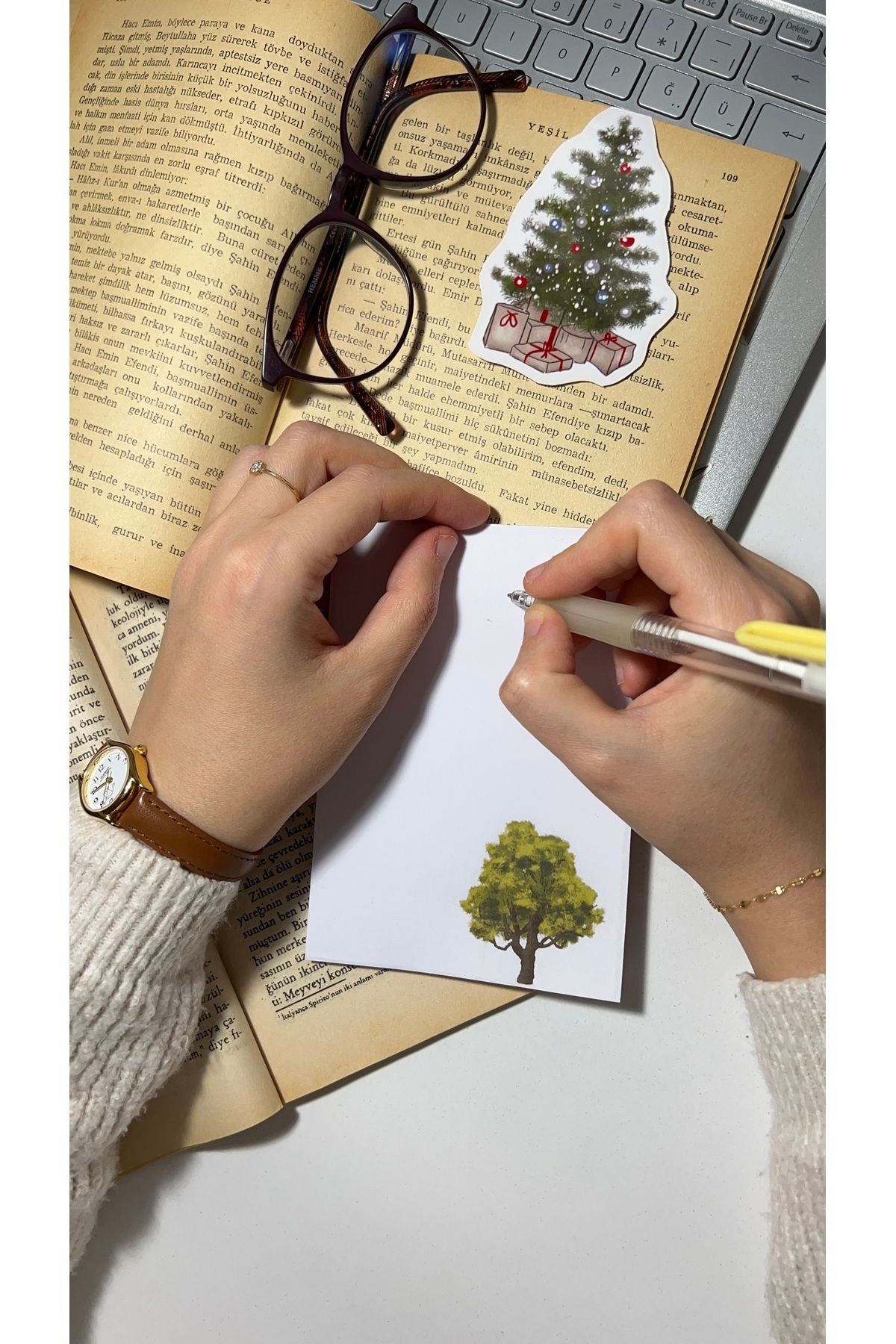Handeto Kraft-Tree Themed Memo Pad Notepad Check Pluck Notebook, Glue Memo Pad, A6 Notebook, Unlined Notebook 4