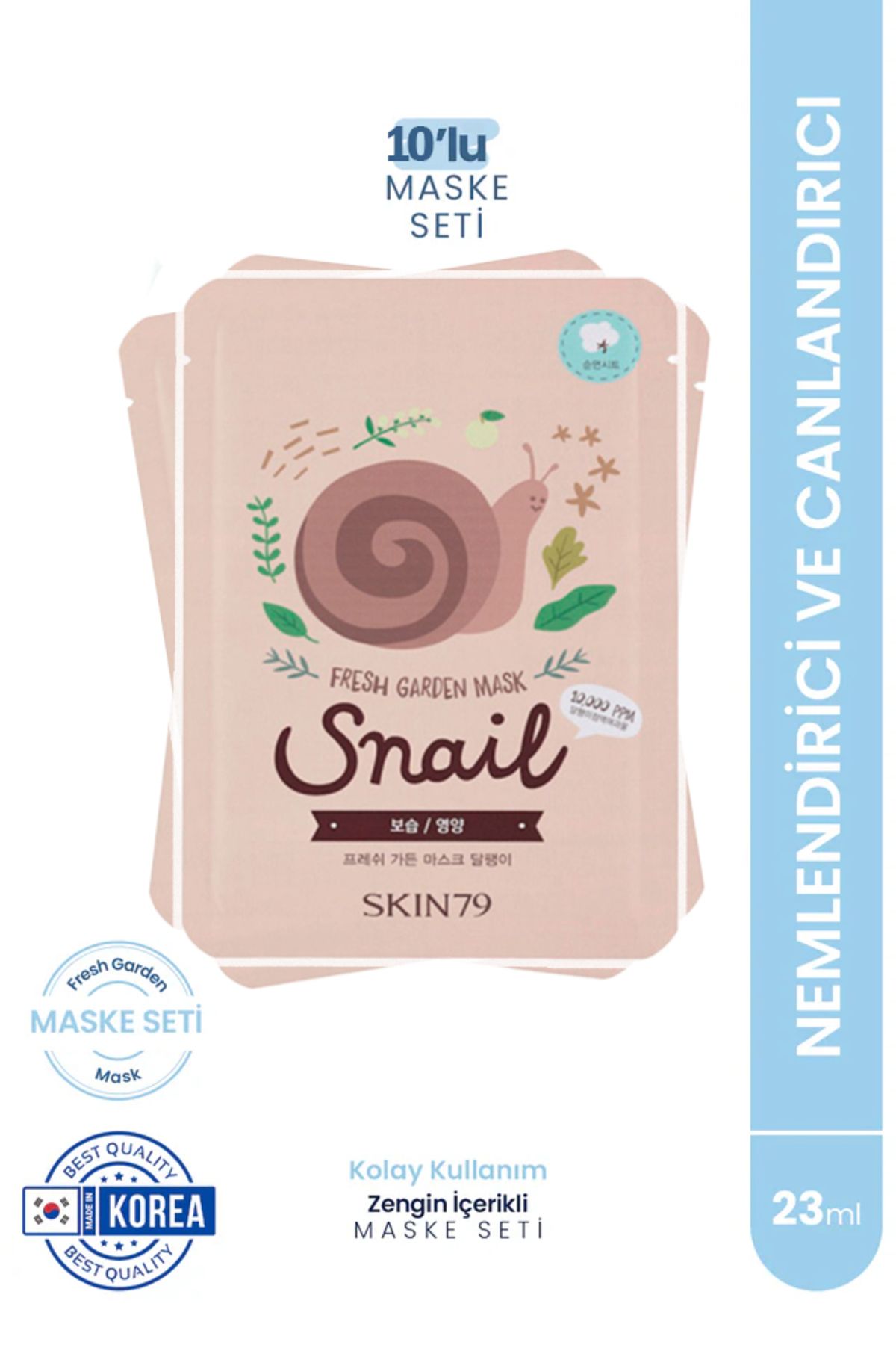 Skin79 Fresh Garden Mask Snail -Nemlendici ve Canlandırıcı Kağıt Maske Seti 10'lu