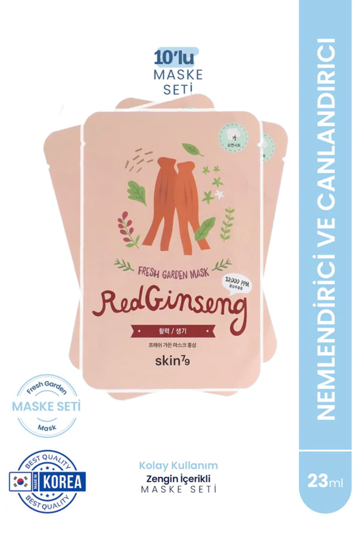 Skin79 Fresh Garden Mask Red Gingseng - Nemlendici ve Canlandırıcı Kağıt Maske Seti 10'lu